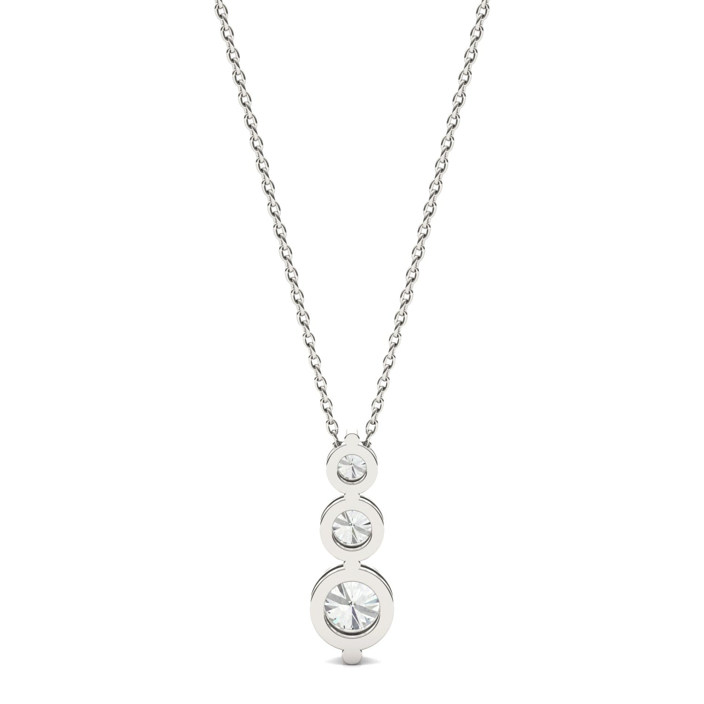 1.29 CTW DEW Round Moissanite Three-Stone Drop Pendant in Sterling Silver