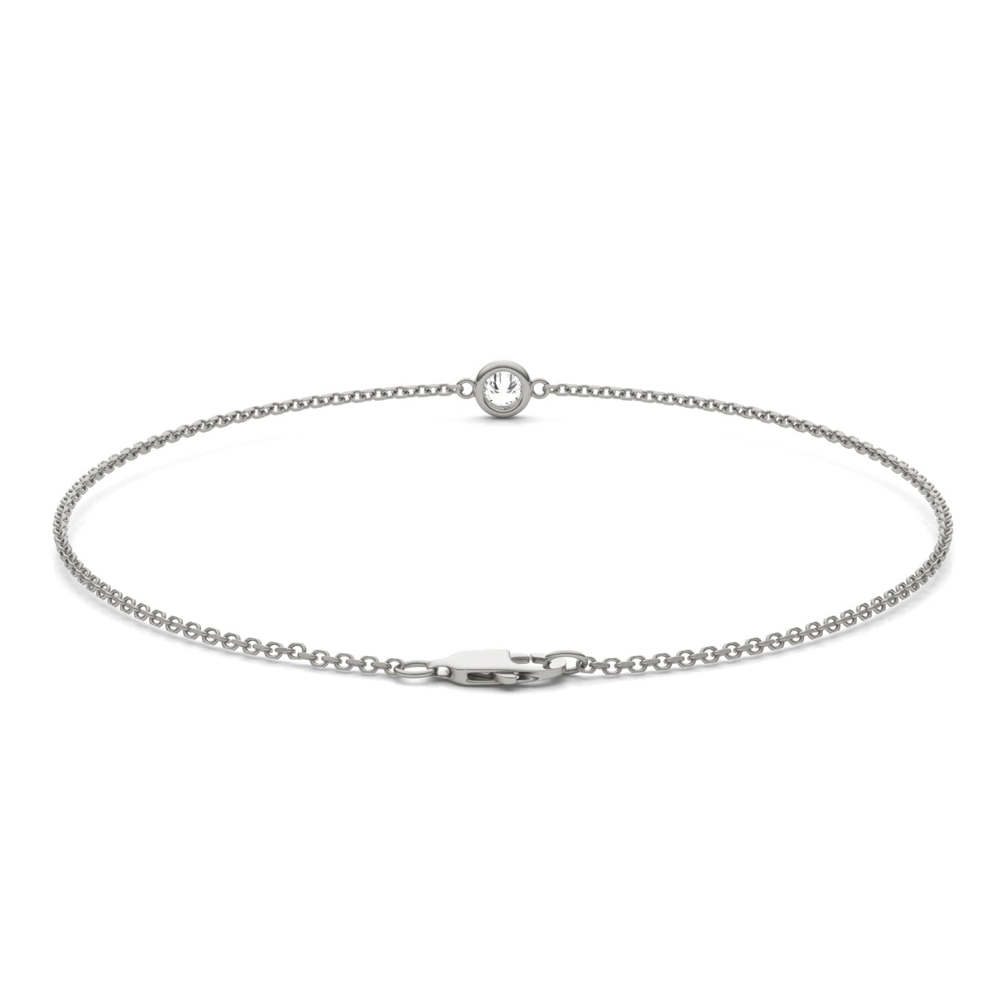 0.10 CTW DEW Round Moissanite Single Stone Station Bracelet in Sterling Silver
