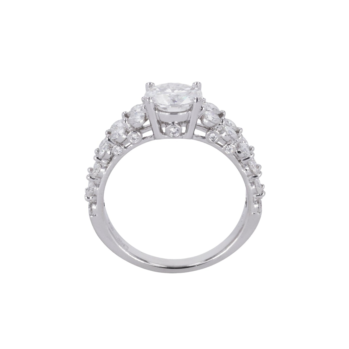 2.15 CTW DEW Round Moissanite Two-Row Engagement Ring in 14K White Gold