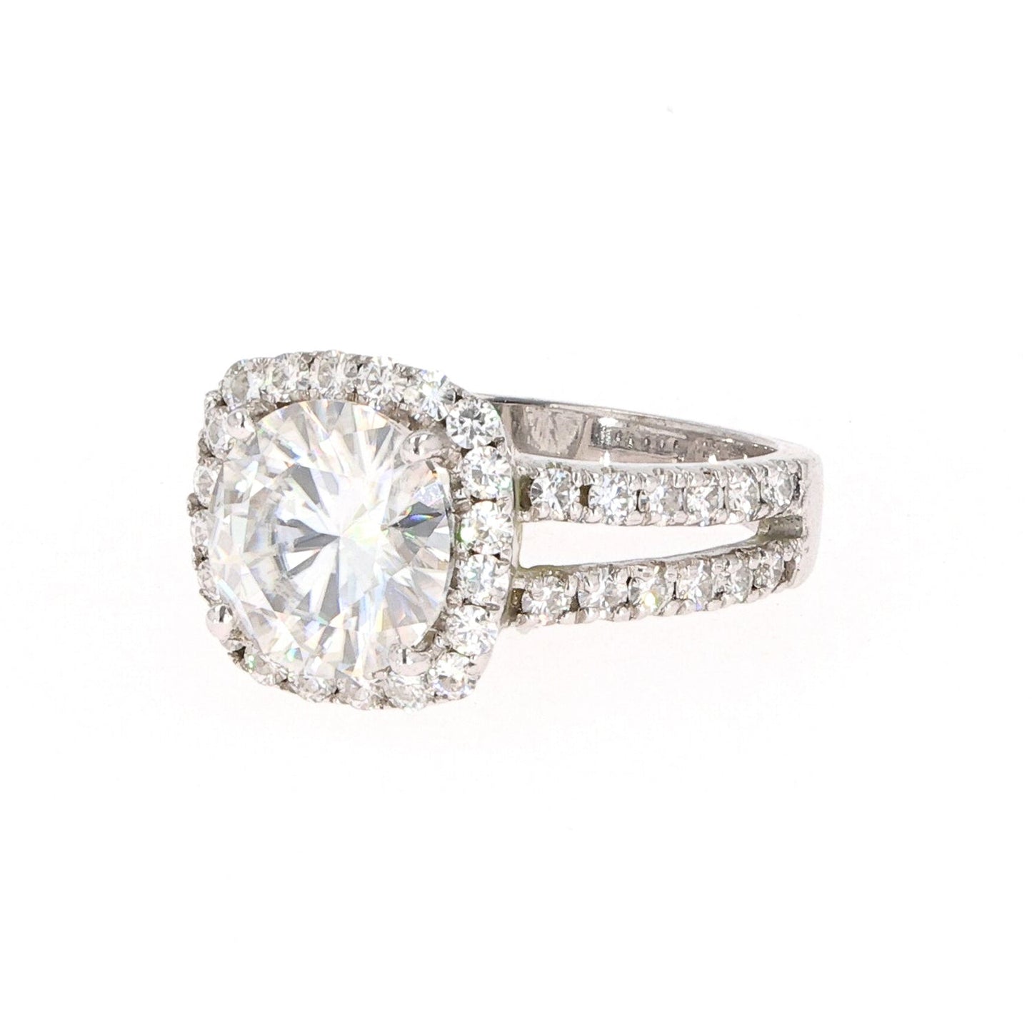 4.30 CTW DEW Cushion Moissanite Halo Engagement Ring in Sterling Silver