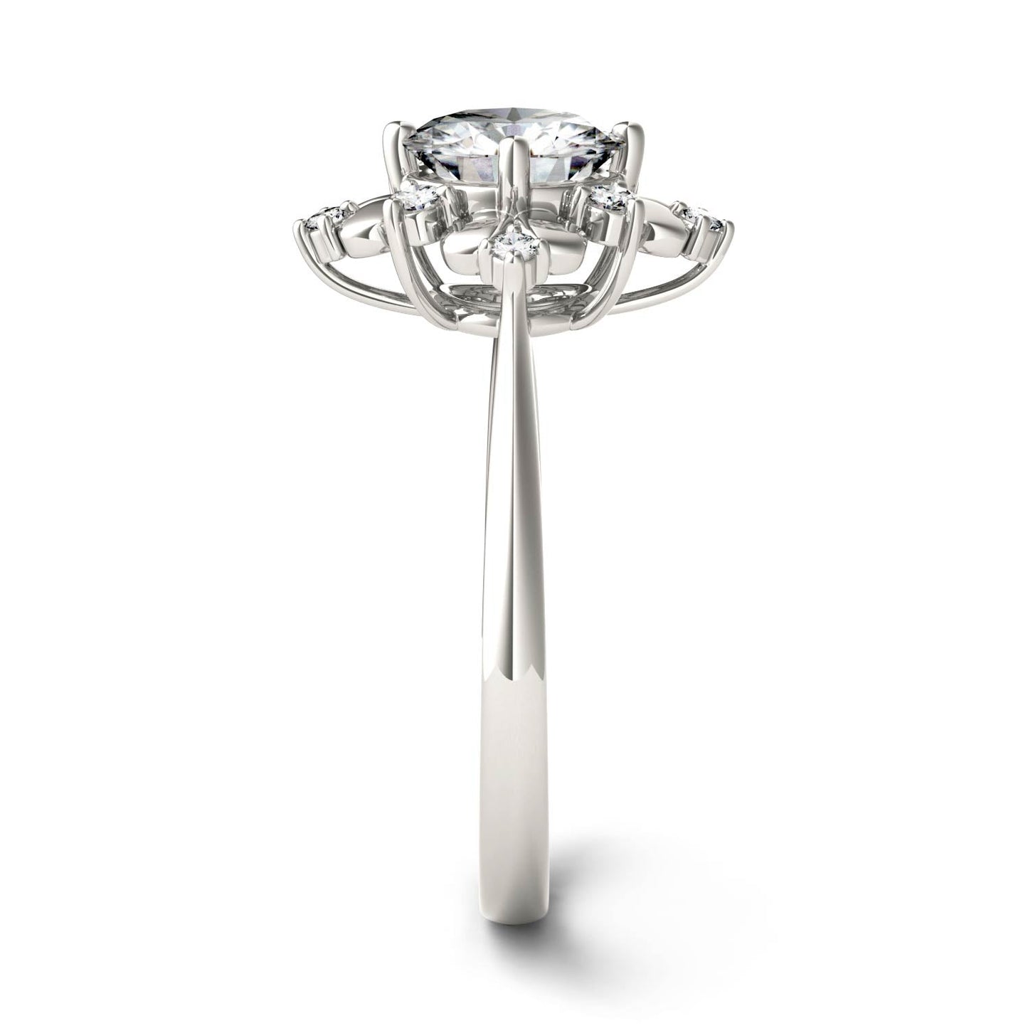 1.11 CTW DEW Round Moissanite Halo Fashion Ring in 14K White Gold