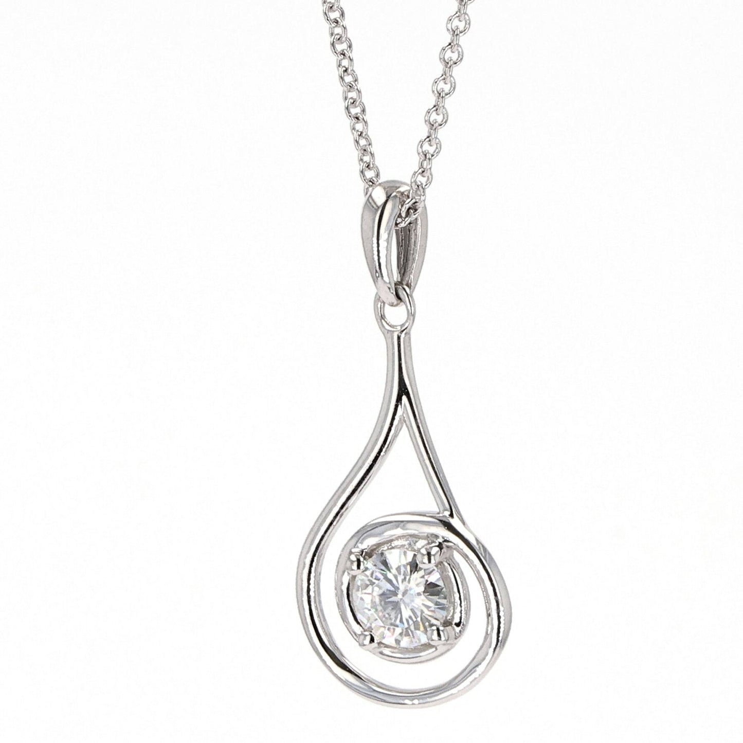 0.33 CTW DEW Round Moissanite Teardrop Pendant in Sterling Silver