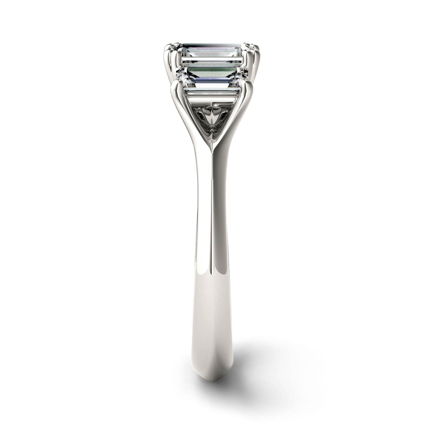 1.36 CTW DEW Radiant Moissanite Three Stone Ring in 14K White Gold