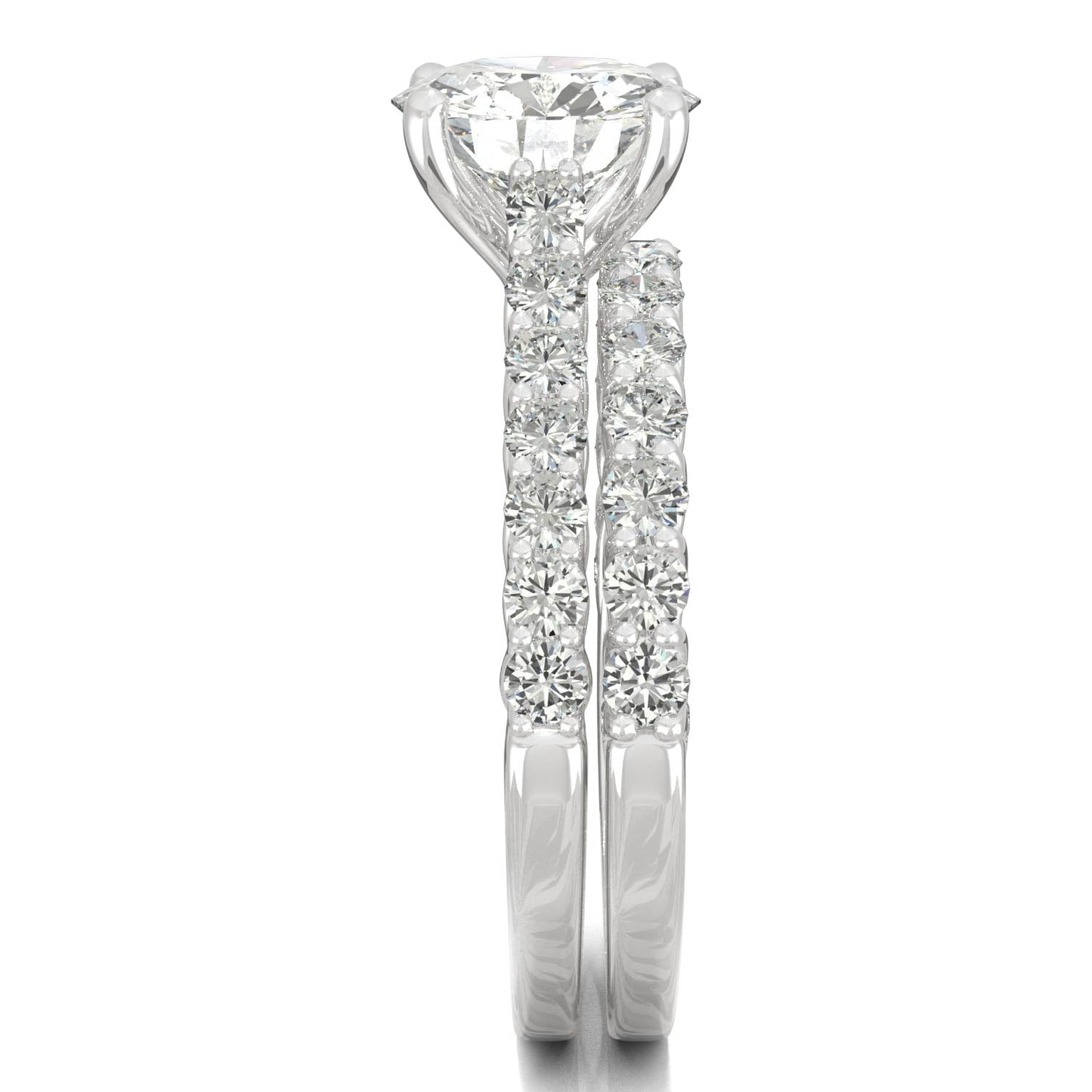 2.37 CTW DEW Round Moissanite Cathedral Bridal Set in 14K White Gold