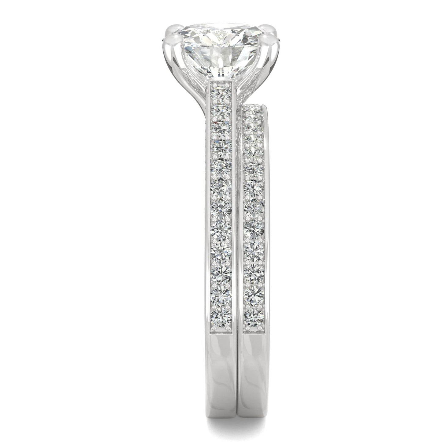 2.71 CTW DEW Round Moissanite Side-Stone Bridal Set in 14K White Gold