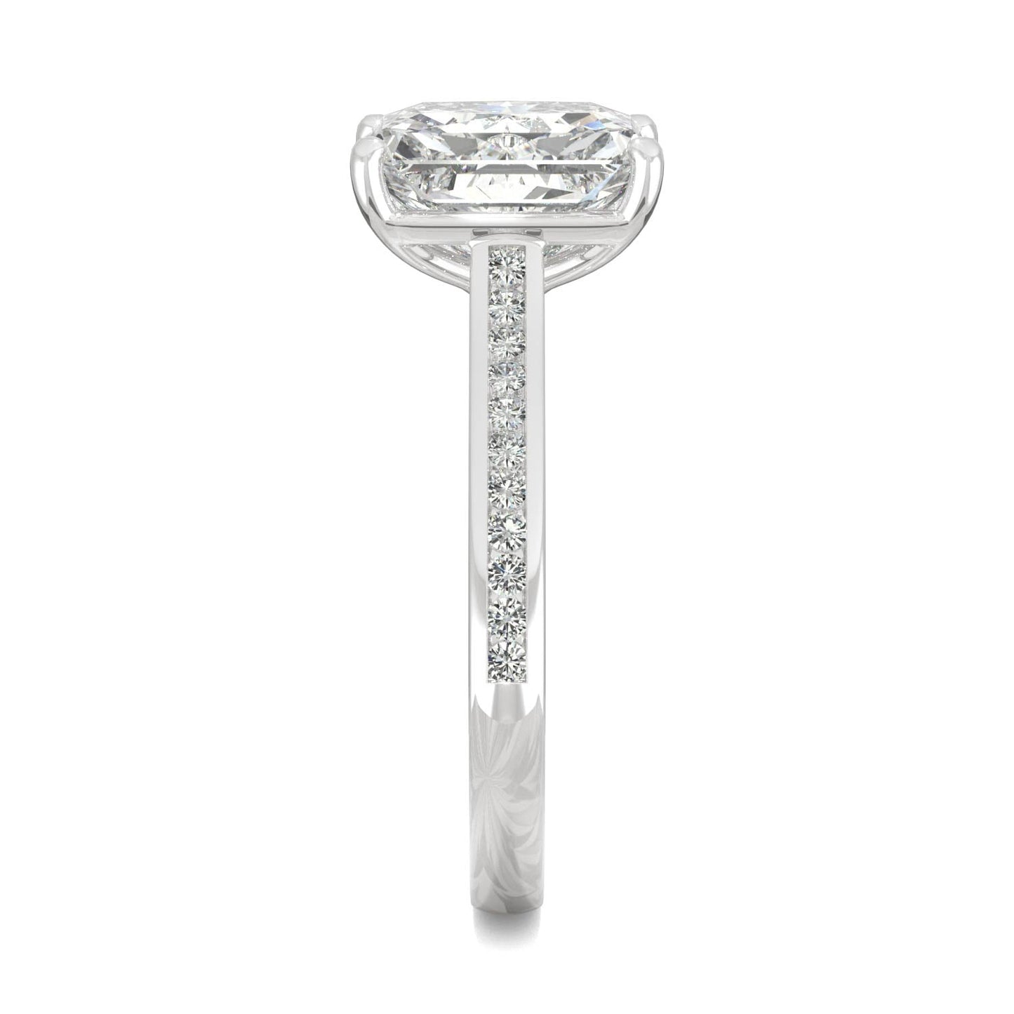 2.88 CTW DEW Radiant Moissanite Engagement Ring in 14K White Gold