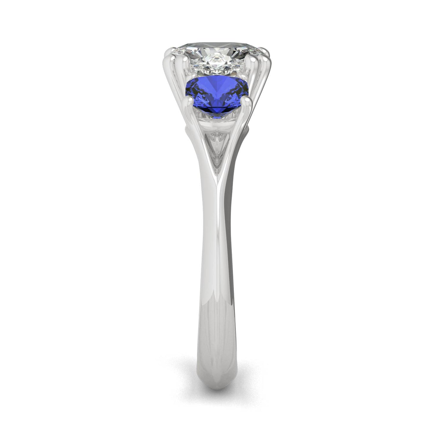 3.40 CTW DEW Cushion Moissanite and Created Sapphire Ring in 14K White Gold