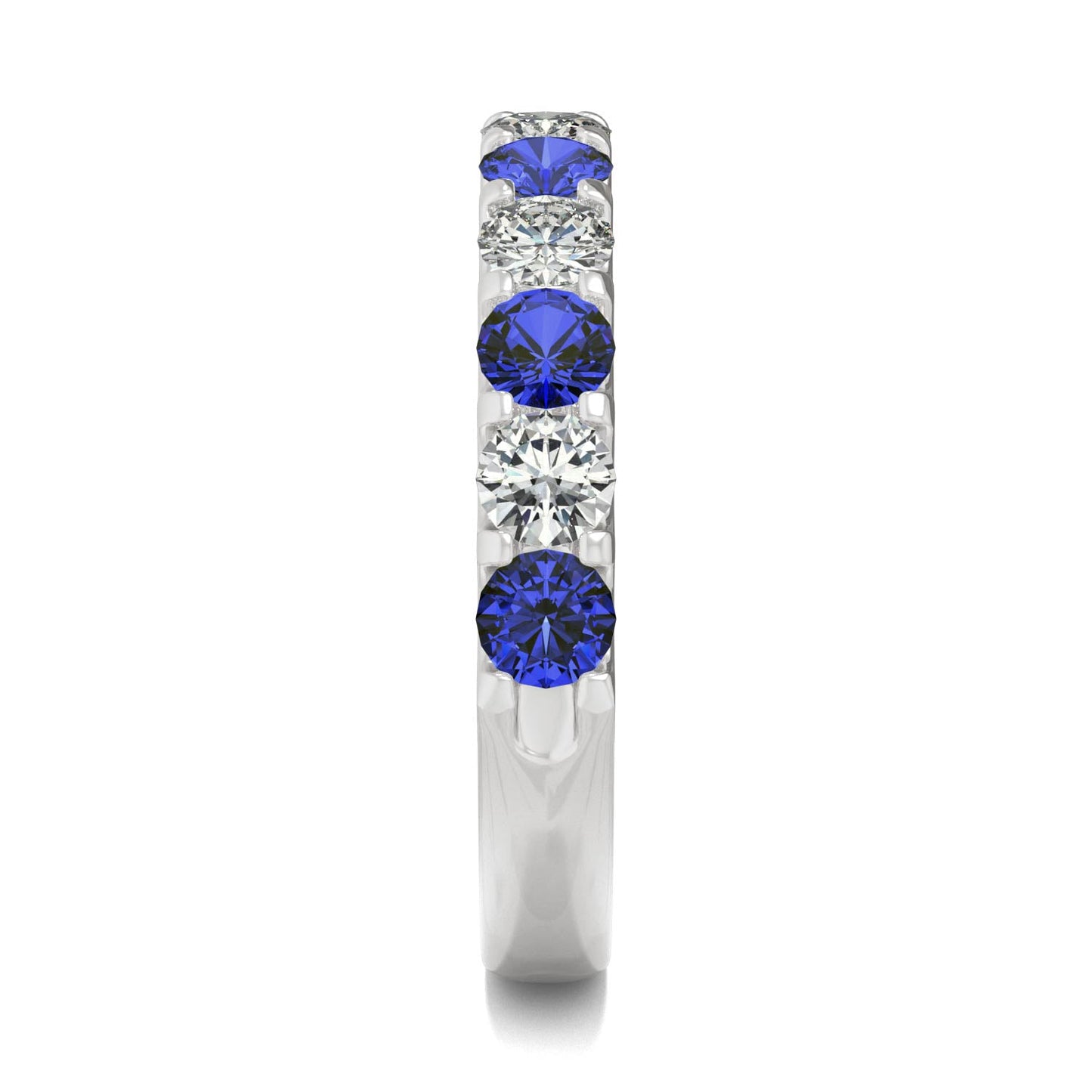 1.58 CTW DEW Round Moissanite and Created Sapphire Band in 14K White Gold