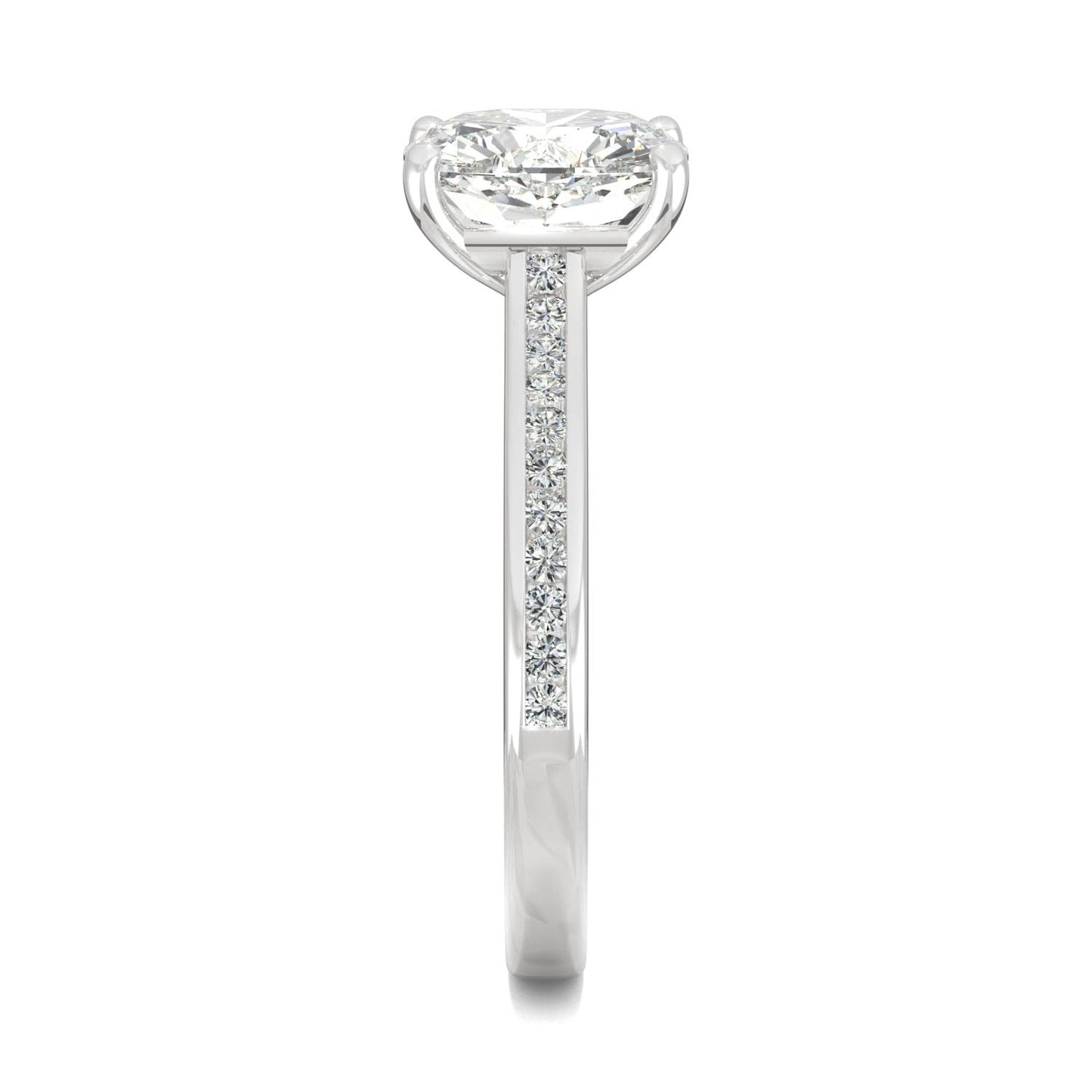2.58 CTW DEW Cushion Moissanite Engagement Ring in 14K White Gold