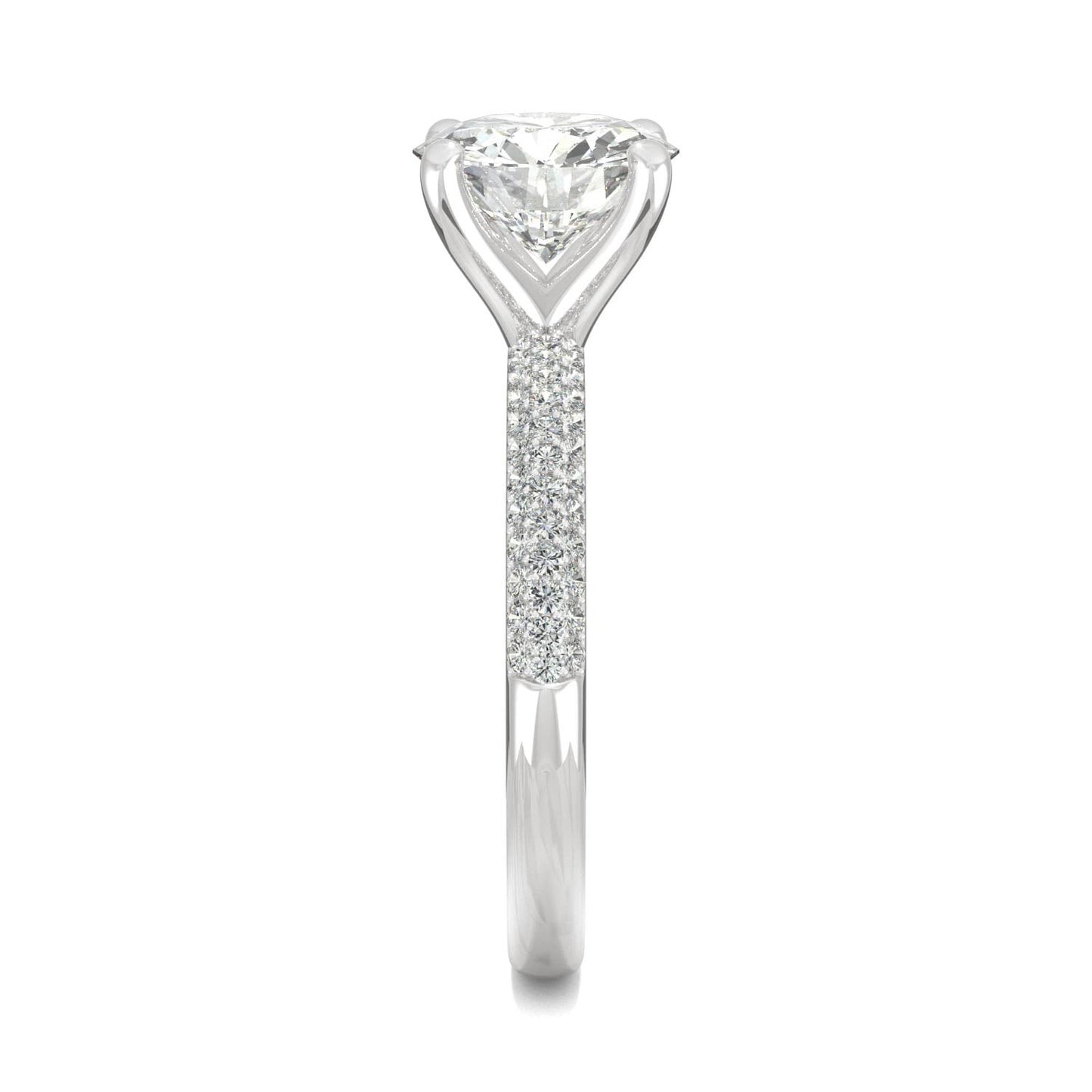 2.11 CTW DEW Round Moissanite Pavé Side-Stone Engagement Ring in 14K White Gold