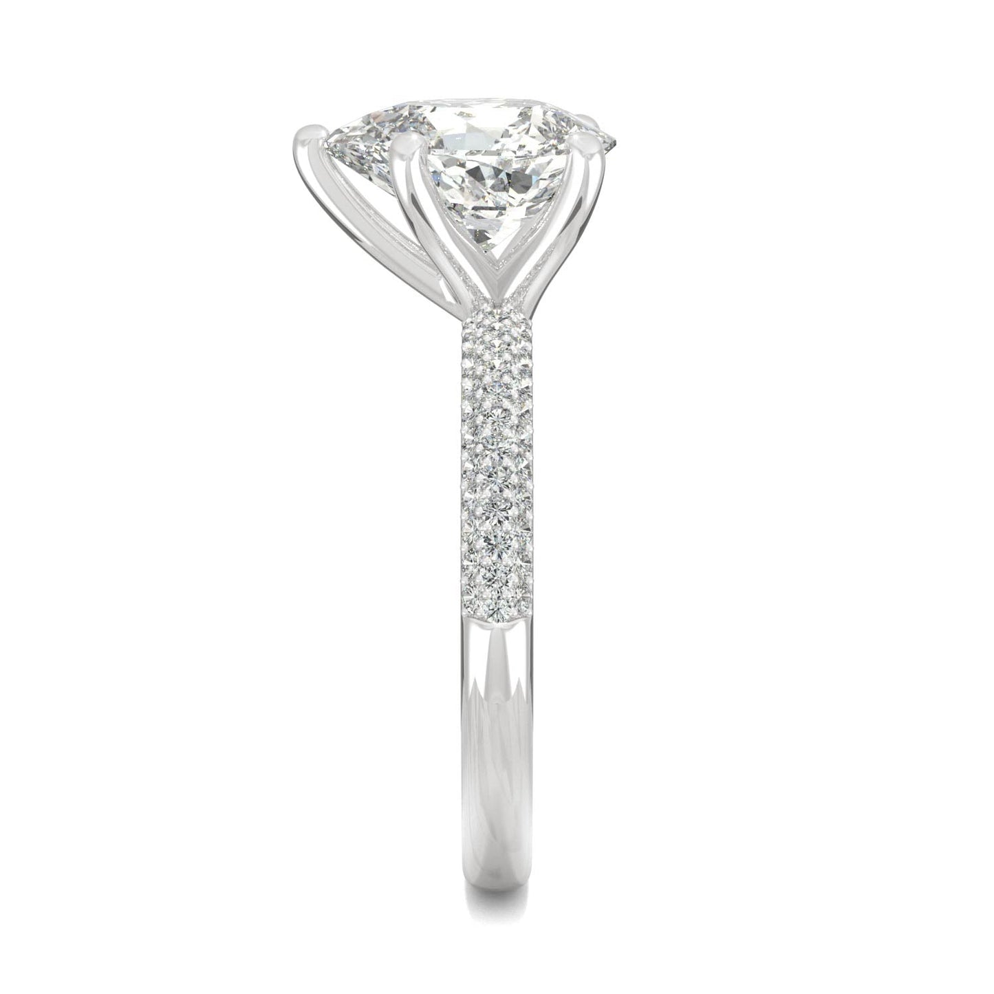 2.31 CTW DEW Pear Moissanite Pavé Engagement Ring in 14K White Gold