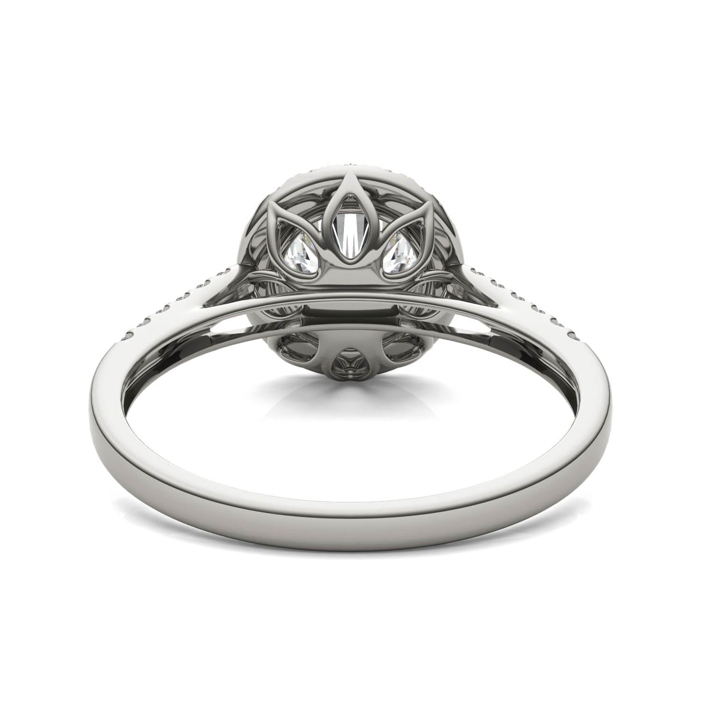 1.45 CTW DEW Round Moissanite Accented Halo Engagement Ring in 14K White Gold