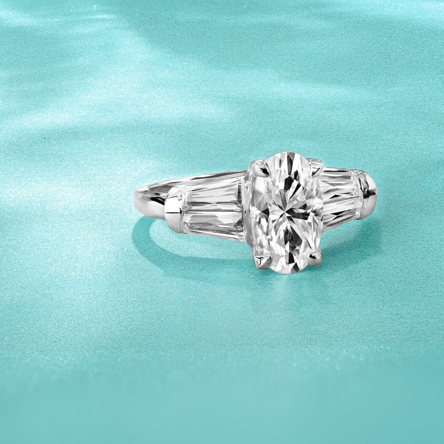 3.46 CTW DEW Elongated Oval Moissanite Five-Stone Ring in 14K White Gold