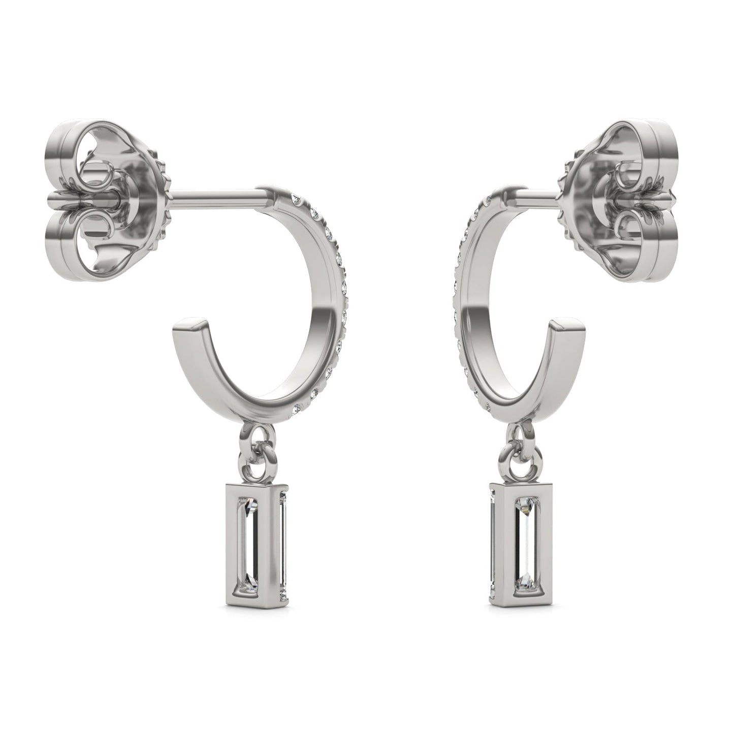 0.37 CTW DEW Straight Baguette Moissanite Hoop Earrings in 14K White Gold