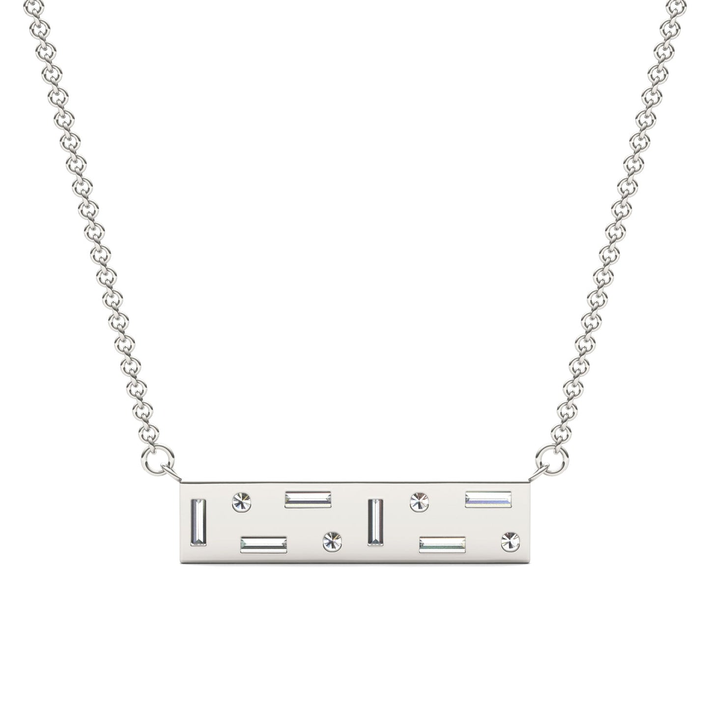0.82 CTW DEW Straight Baguette Moissanite Fixed Necklace 14K White Gold