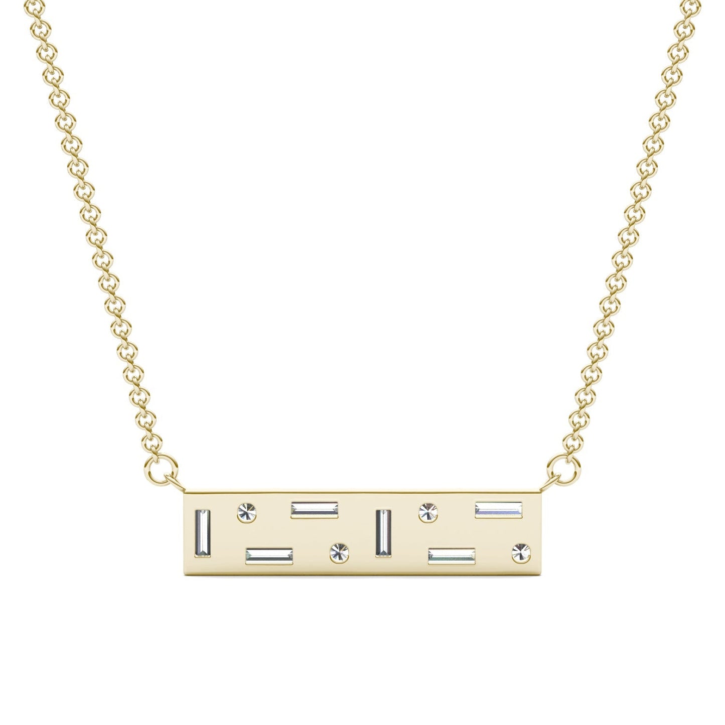 0.82 CTW DEW Straight Baguette Moissanite Fixed Necklace in 14K Yellow Gold