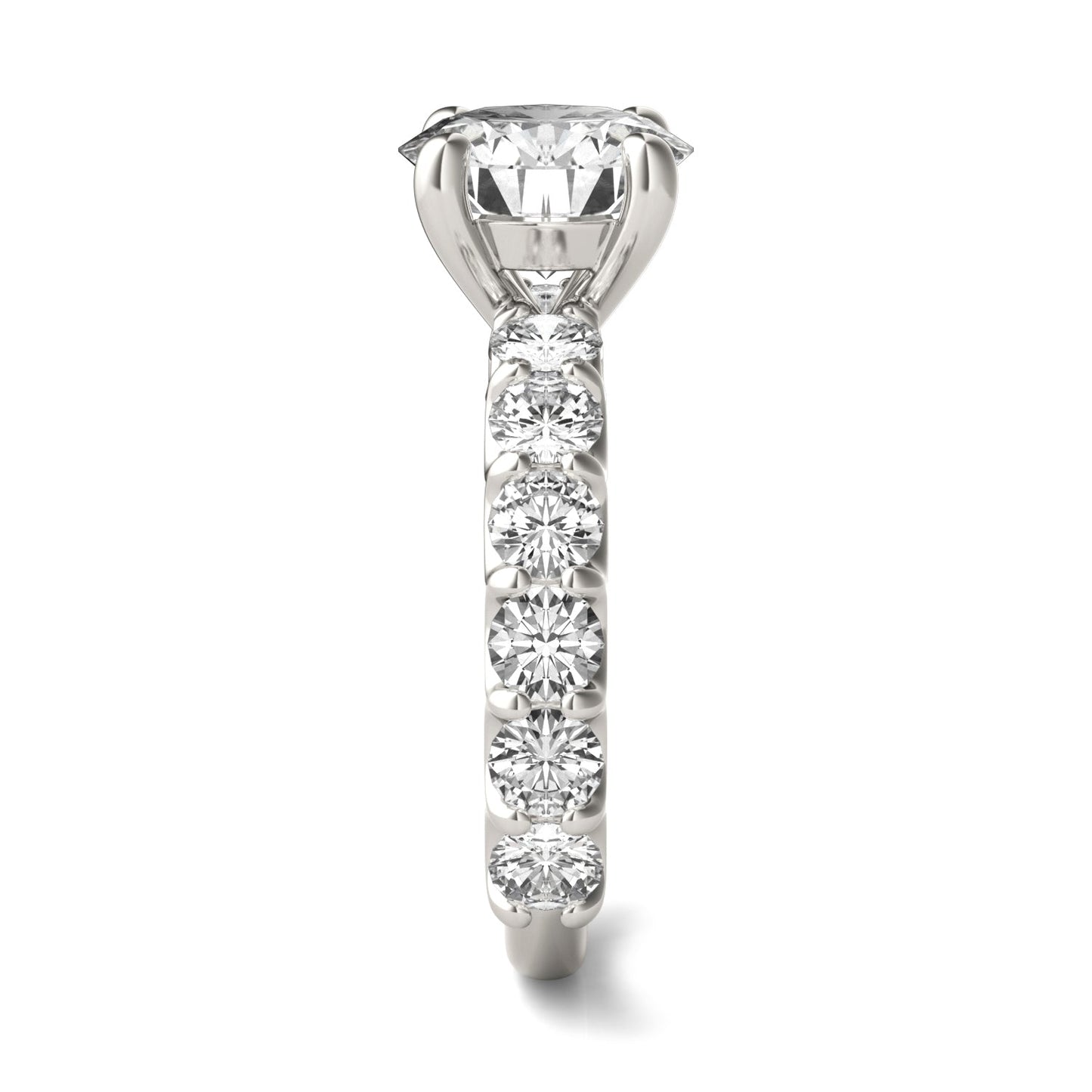 3.76 CTW DEW Round Moissanite Trellis Side-Stone Ring in 14K White Gold