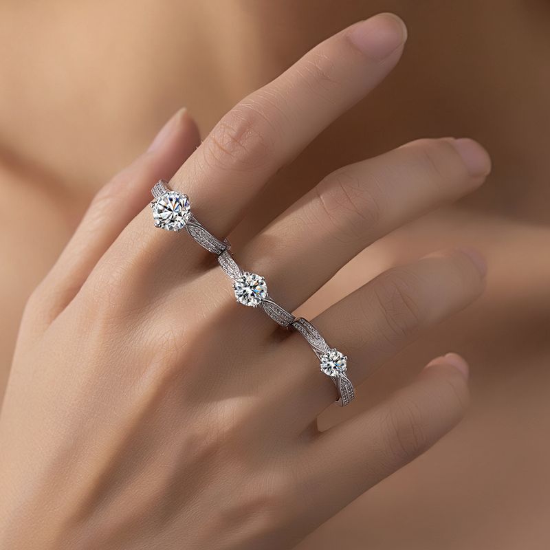 Starlight Queen Moissanite Ring – 925 Sterling Silver, 6-Prong Setting, GRA Certified