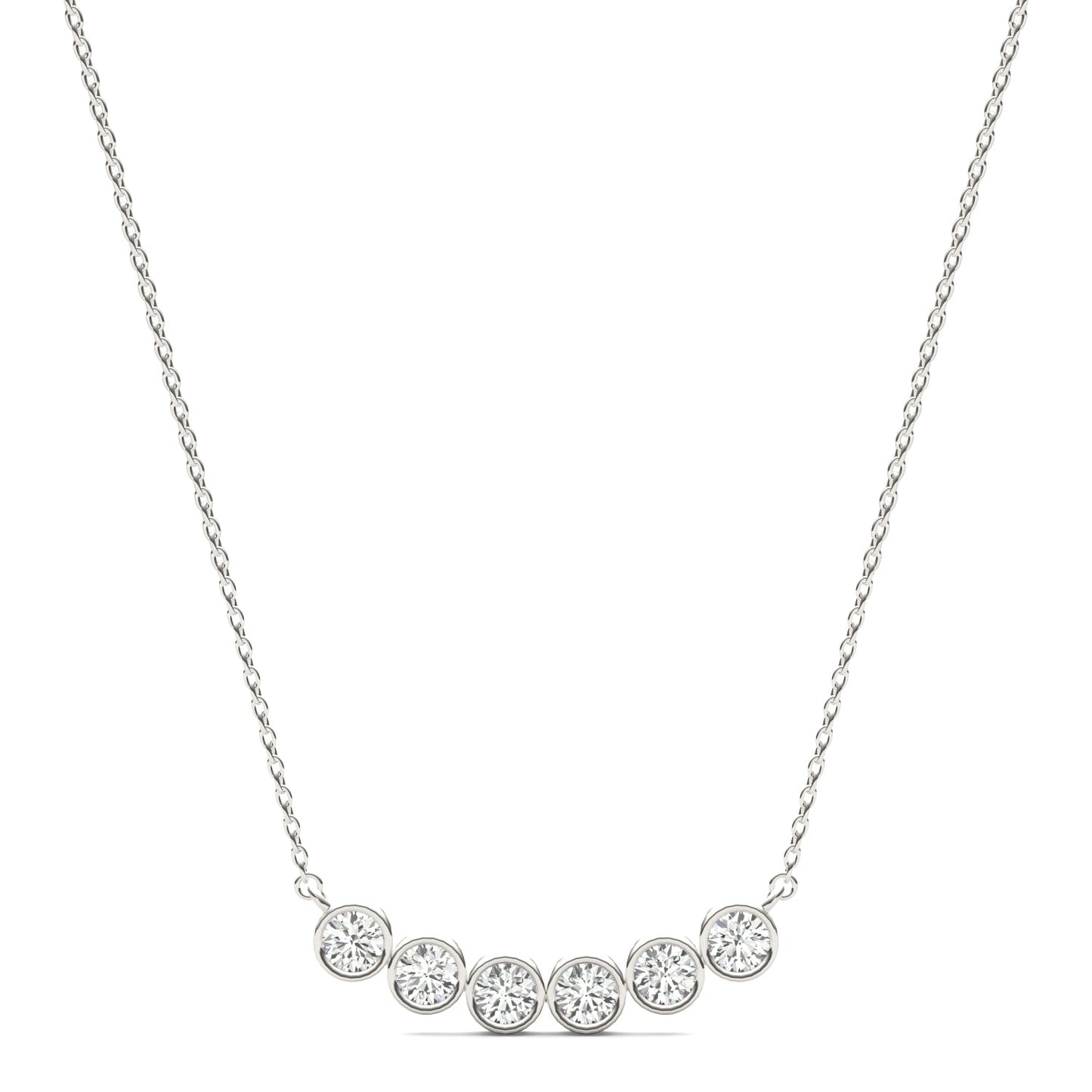 0.96 CTW DEW Round Moissanite Curved Bar Necklace in Sterling Silver