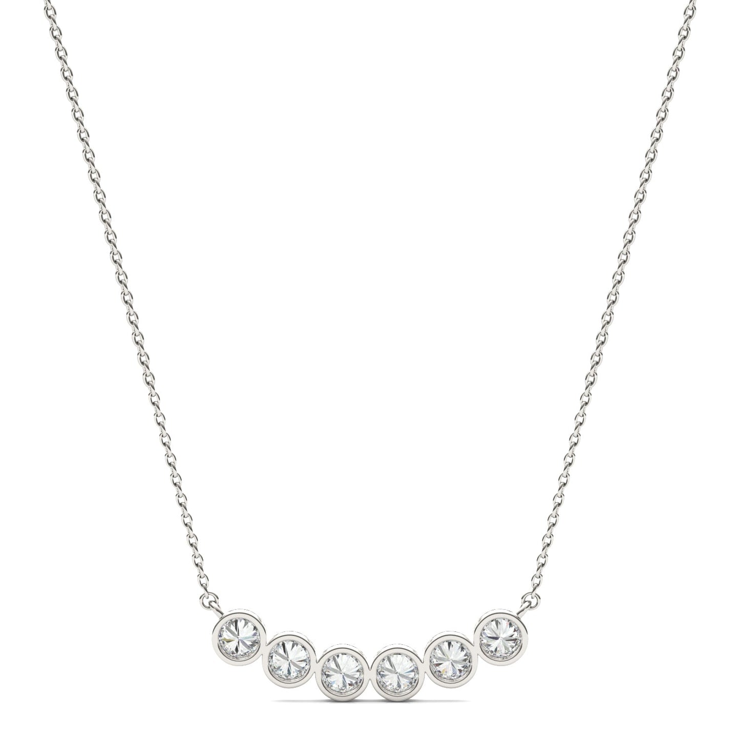 0.96 CTW DEW Round Moissanite Curved Bar Necklace in Sterling Silver