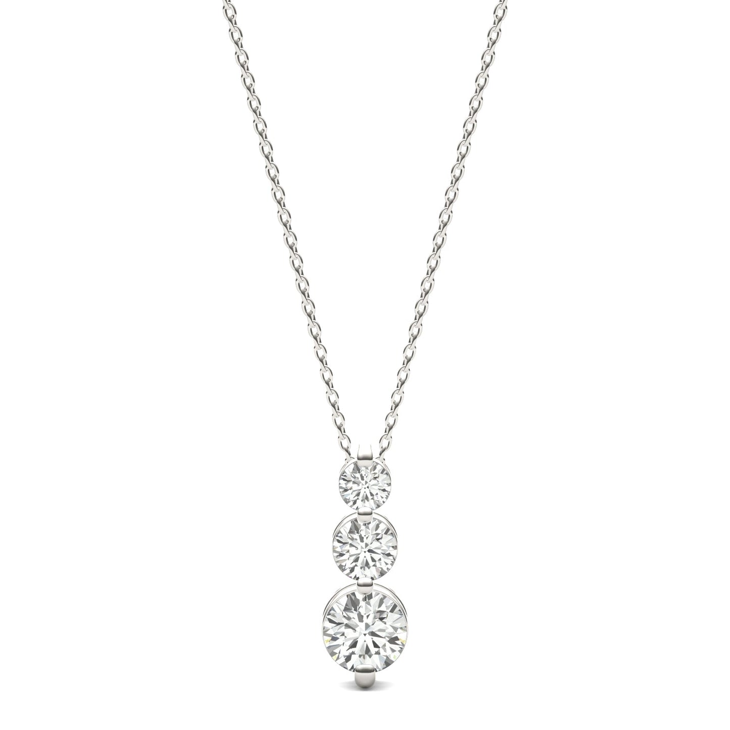 1.29 CTW DEW Round Moissanite Three-Stone Drop Pendant in Sterling Silver