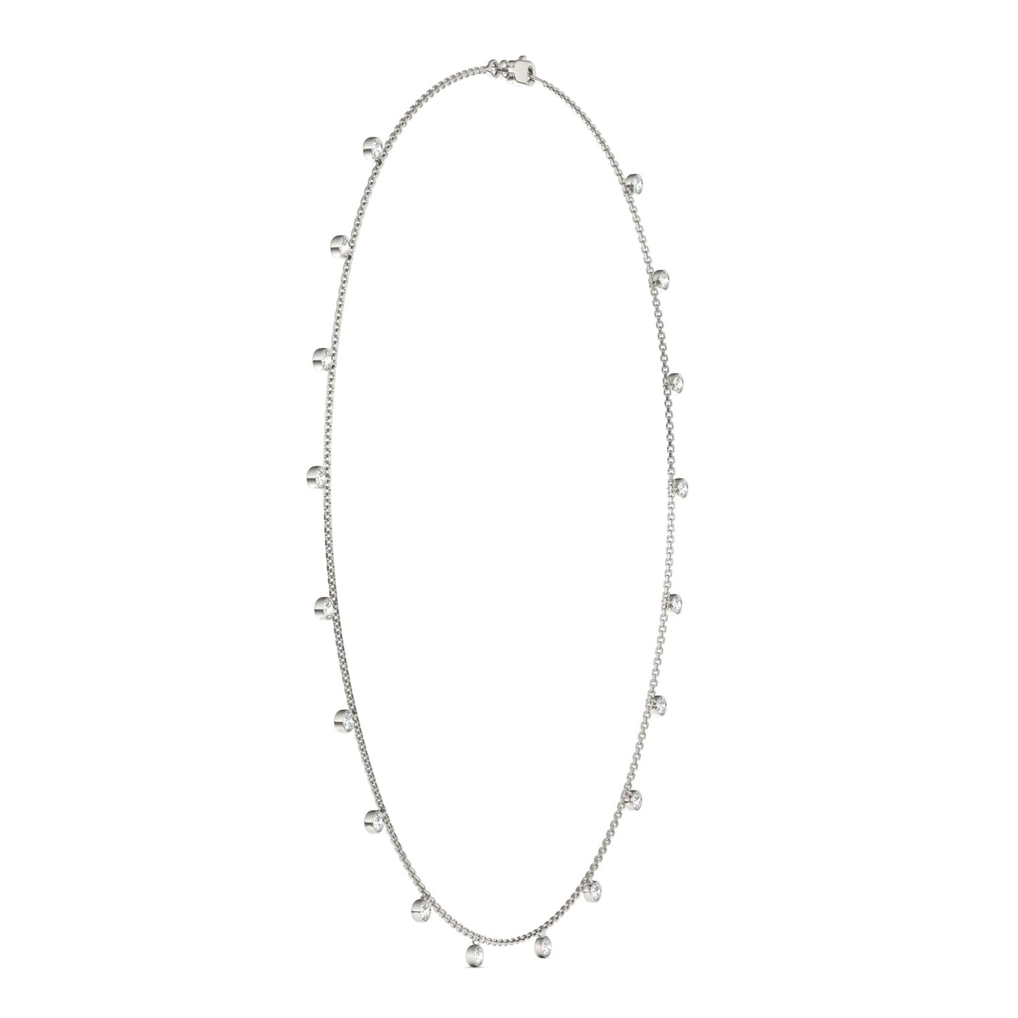 1.86 CTW DEW Round Moissanite Drop Station Necklace in Sterling Silver