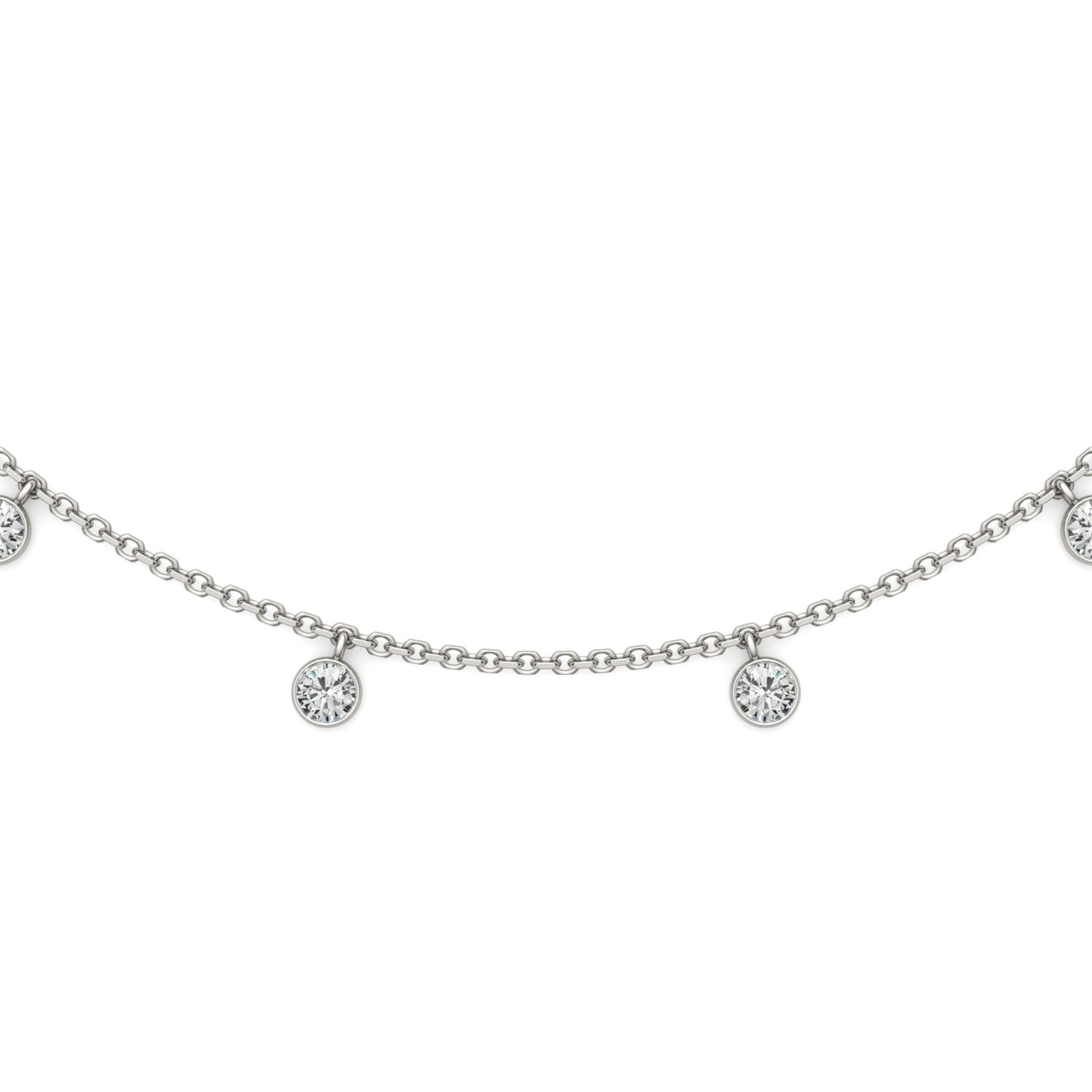1.86 CTW DEW Round Moissanite Drop Station Necklace in Sterling Silver