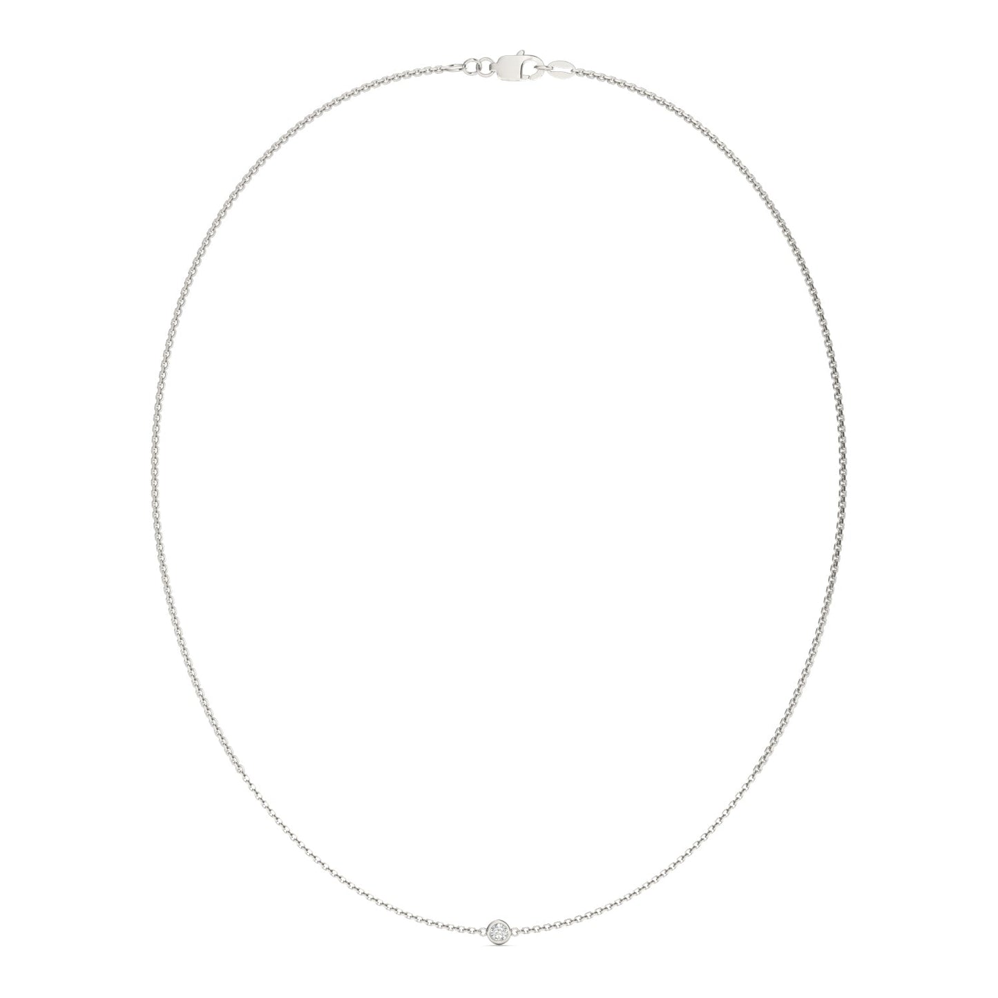 0.10 CTW DEW Round Moissanite Single Stone Station Necklace in Sterling Silver