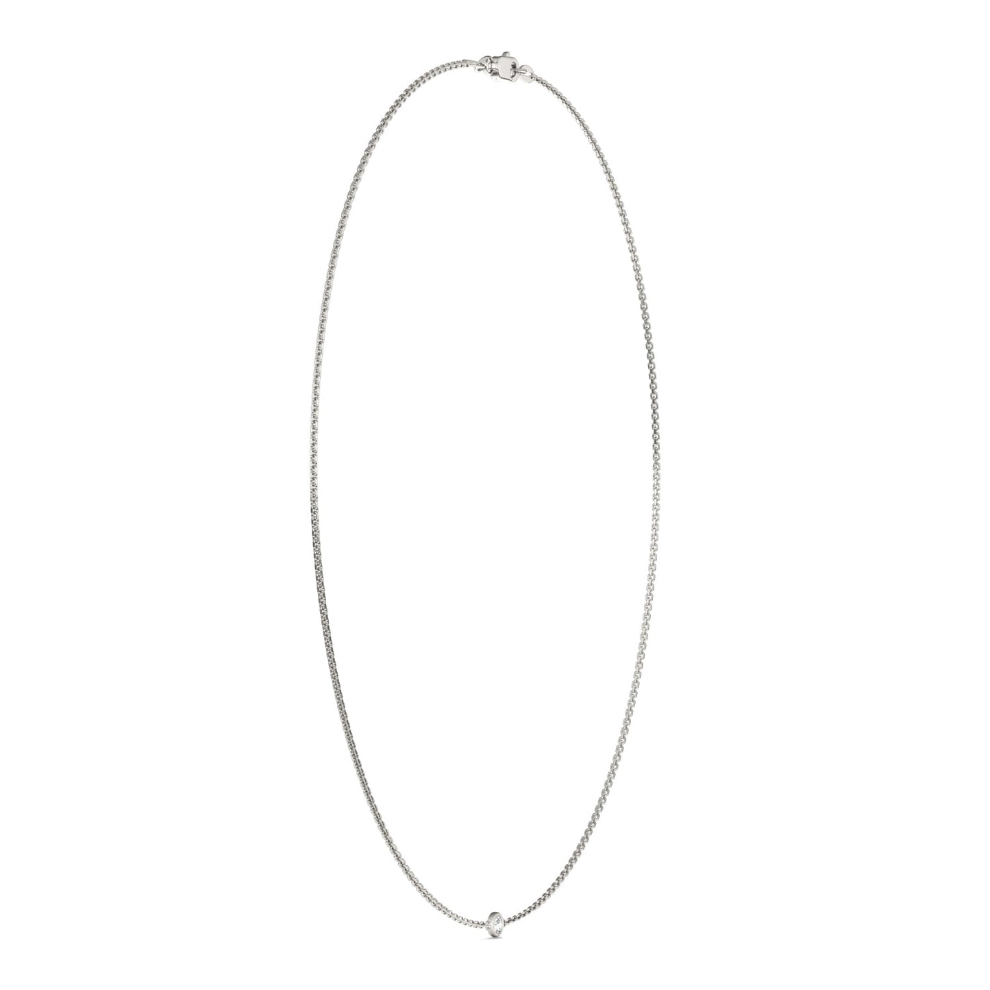 0.10 CTW DEW Round Moissanite Single Stone Station Necklace in Sterling Silver