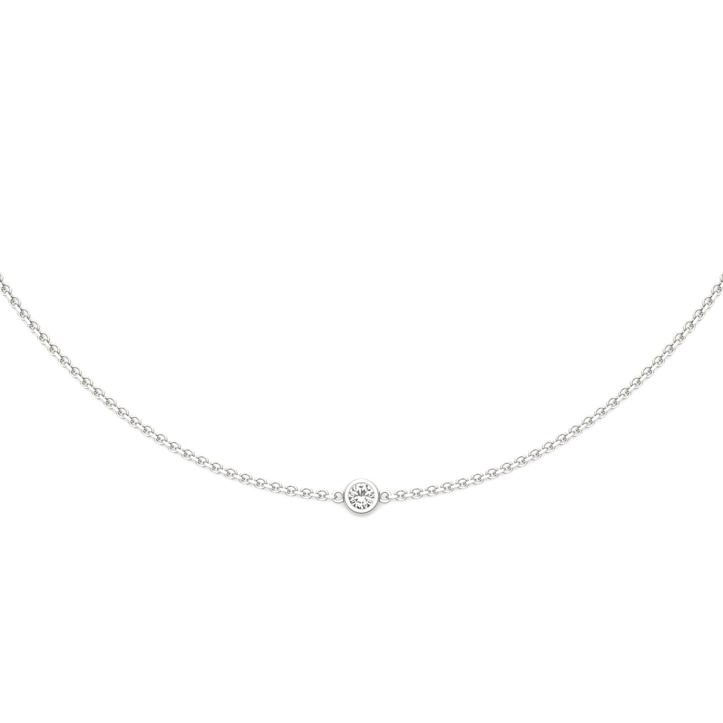 0.10 CTW DEW Round Moissanite Single Stone Station Necklace in Sterling Silver