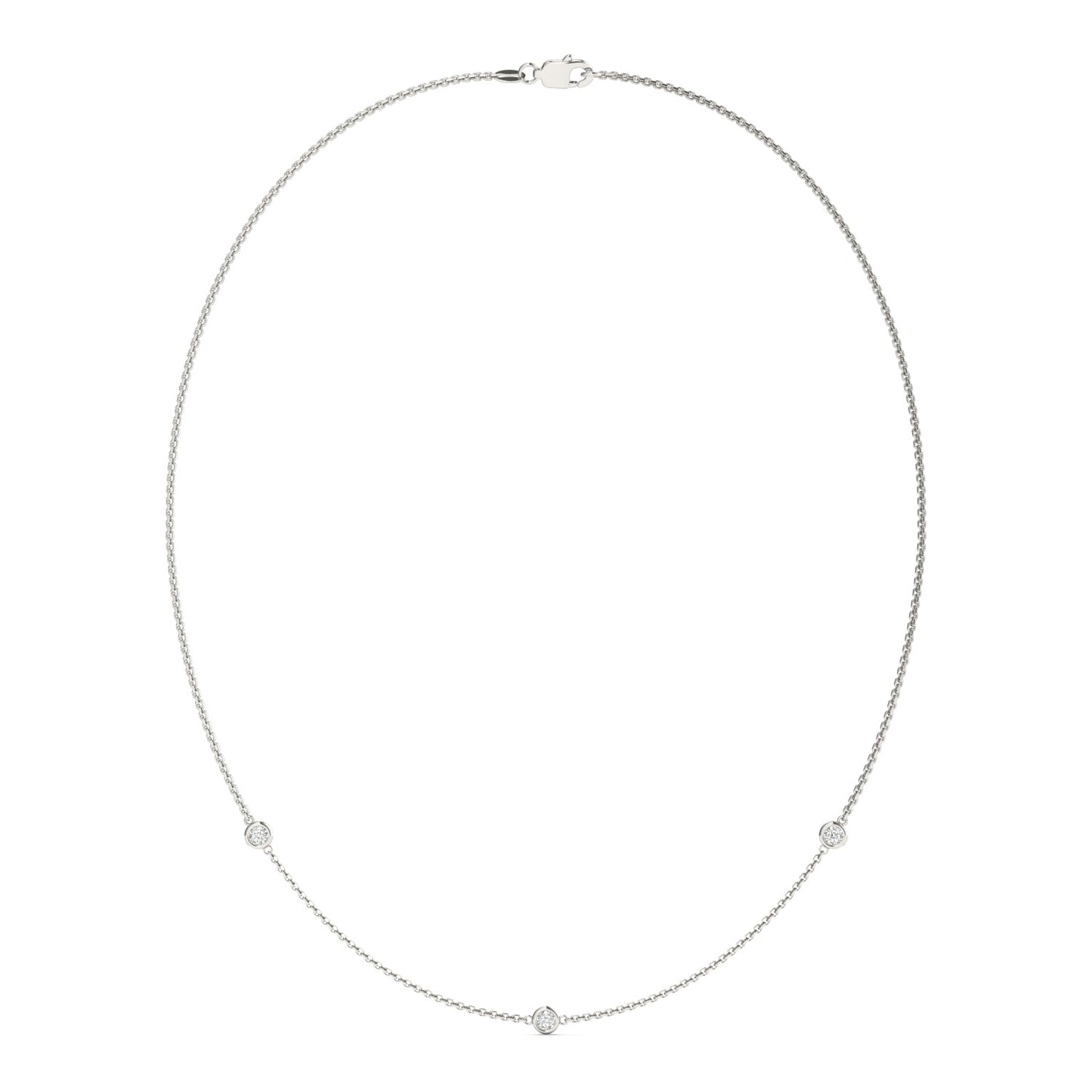 0.30 CTW DEW Round Moissanite Three-Stone Station Necklace in Sterling Silver