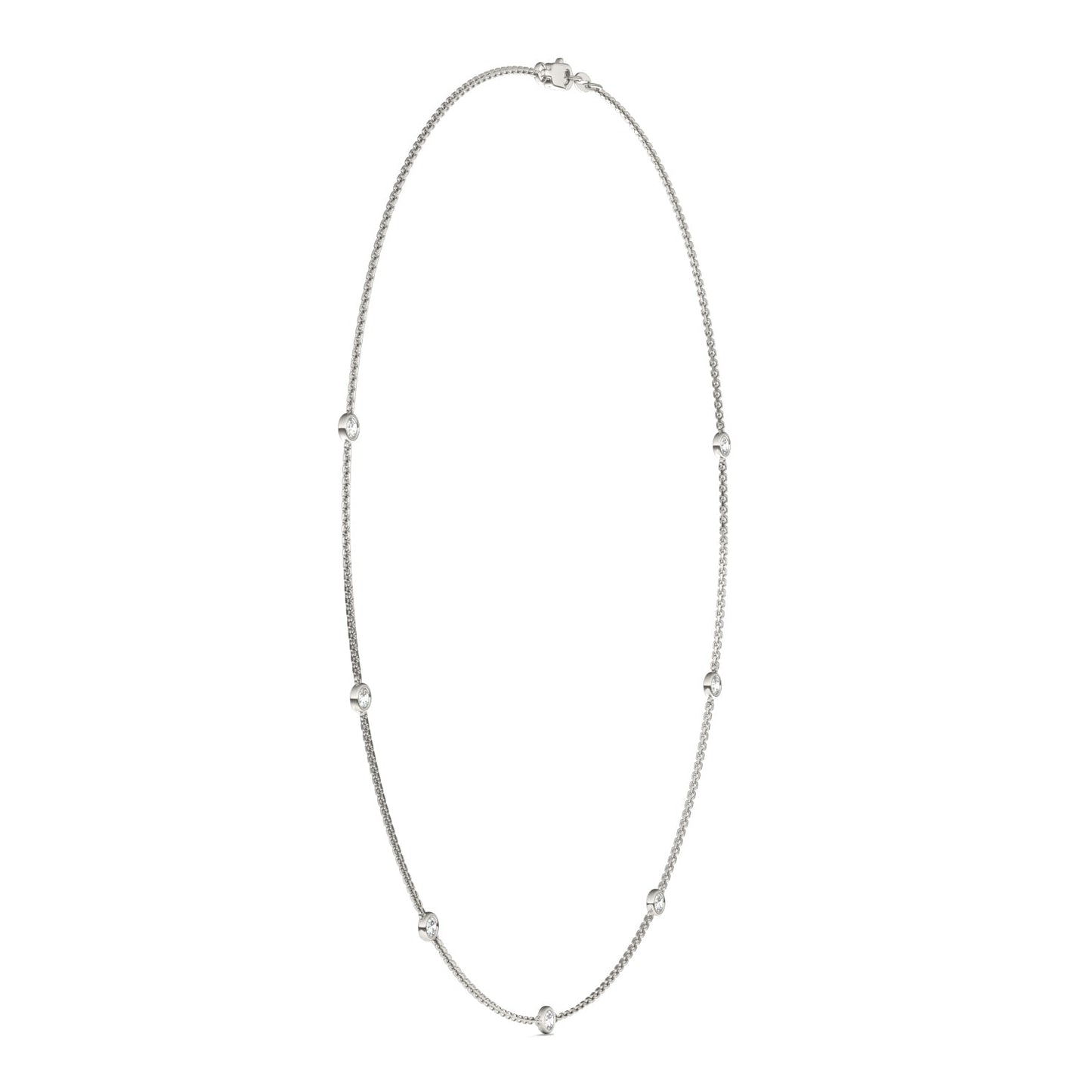 0.70 CTW DEW Round Moissanite Seven-Stone Station Necklace in Sterling Silver