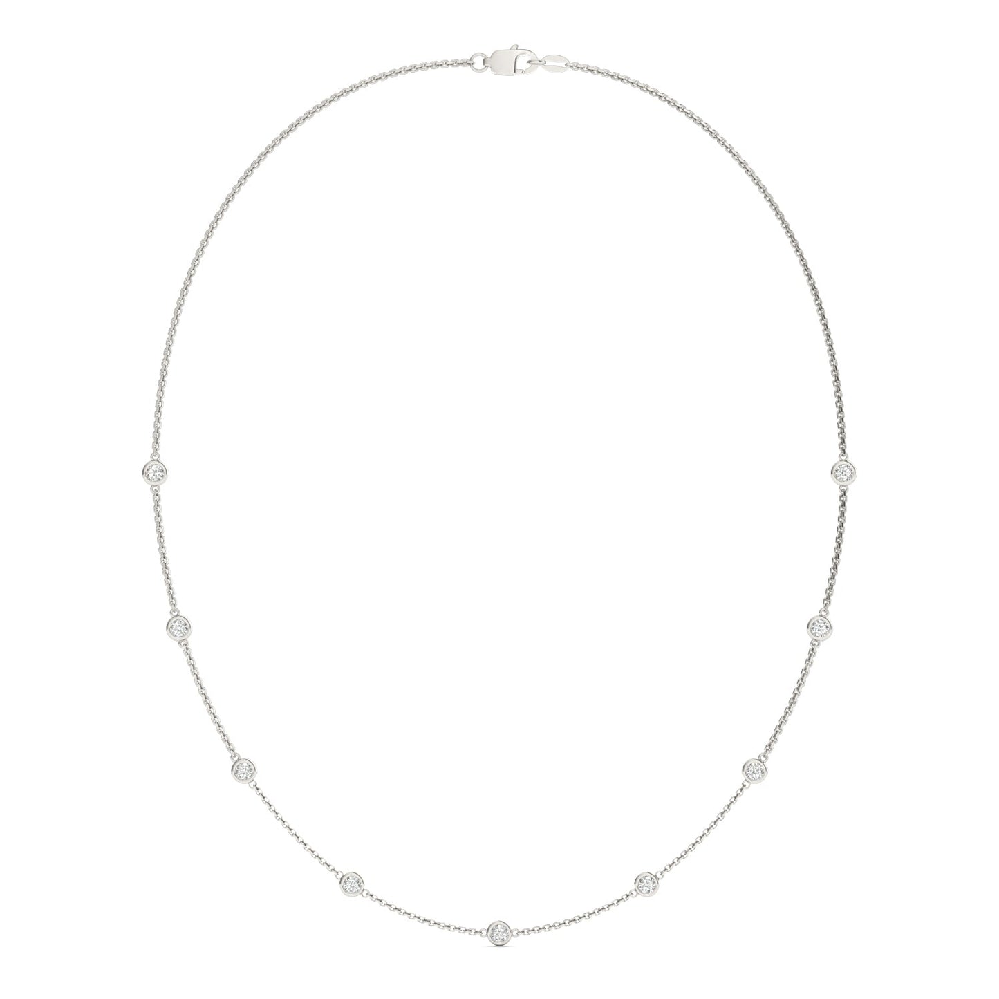 0.90 CTW DEW Round Moissanite Nine-Stone Station Necklace in Sterling Silver