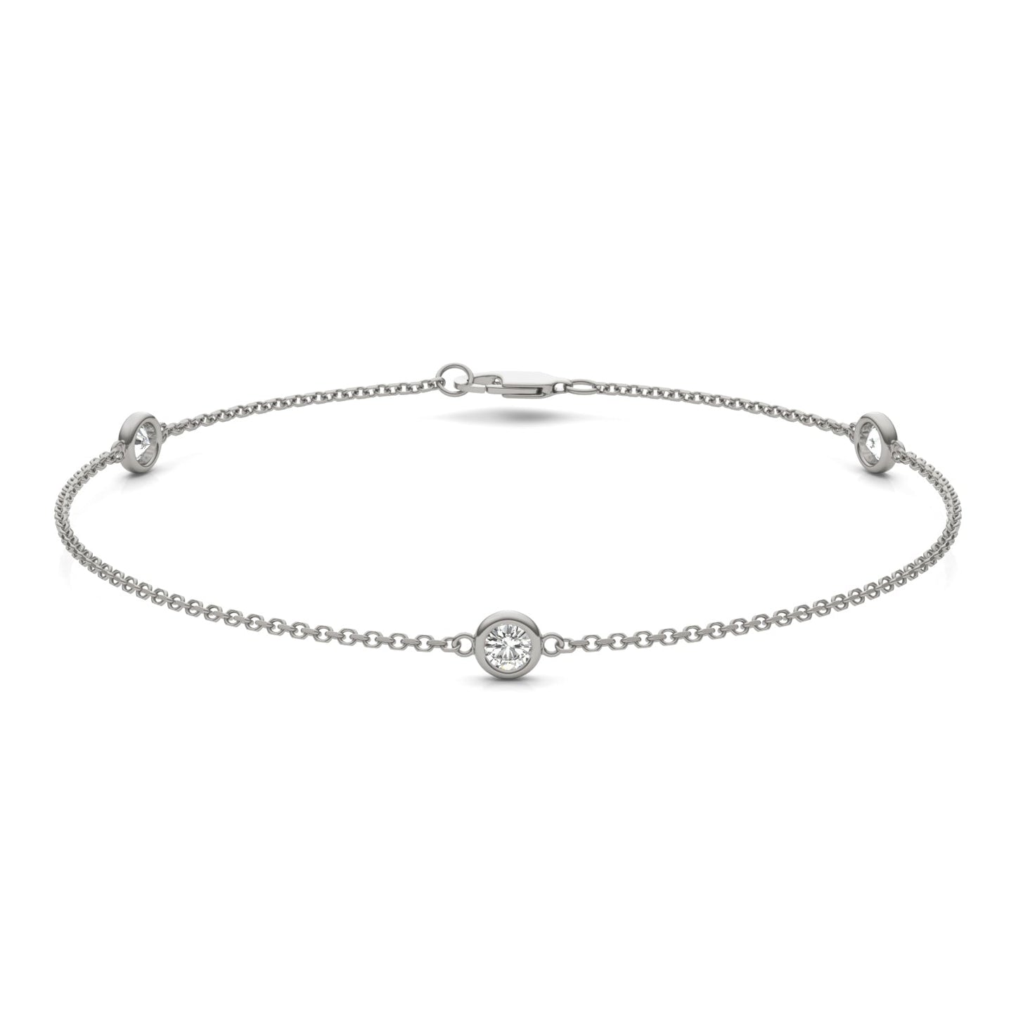 0.30 CTW DEW Round Moissanite Three-Stone Station Bracelet in Sterling Silver