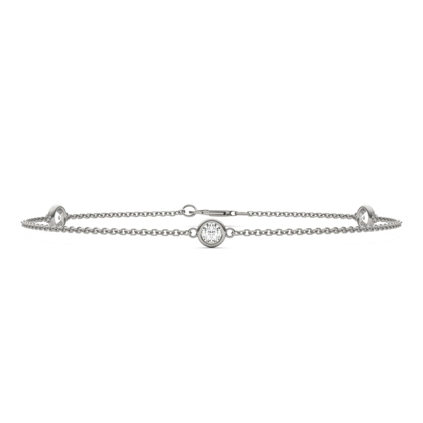 0.30 CTW DEW Round Moissanite Three-Stone Station Bracelet in Sterling Silver