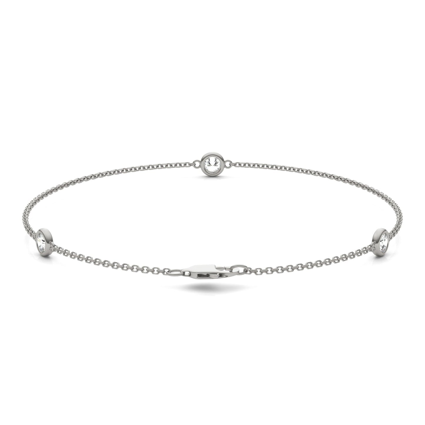 0.30 CTW DEW Round Moissanite Three-Stone Station Bracelet in Sterling Silver
