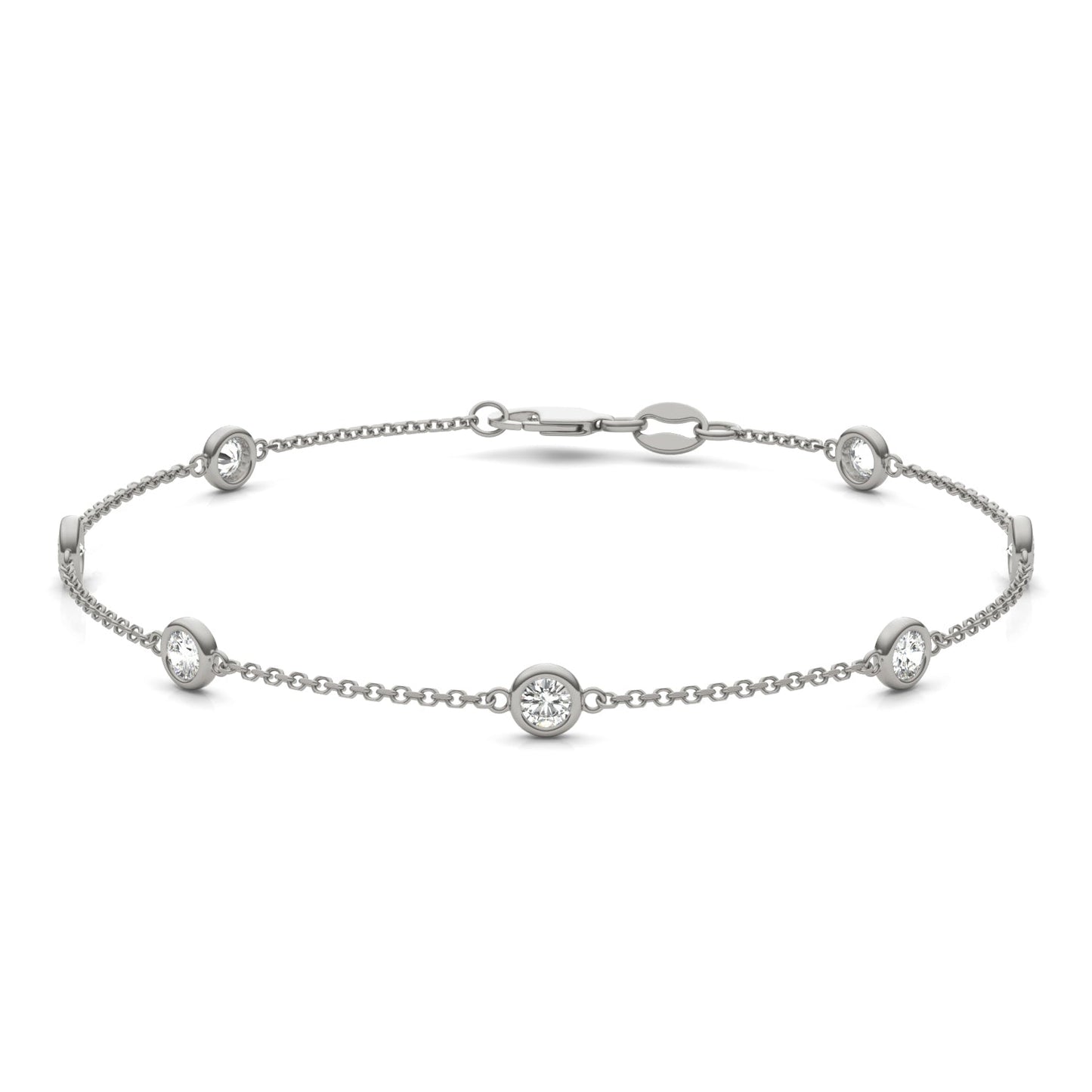 0.70 CTW DEW Round Moissanite 7-Stone Station Bracelet in Sterling Silver