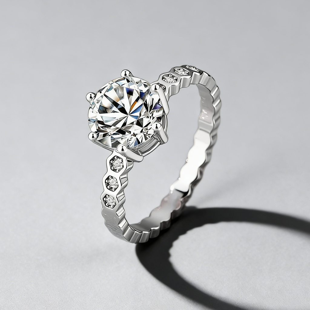 2CT Moissanite Ring – 925 Sterling Silver, 6-Prong “Honeycomb” Band, GRA Certified