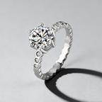 2CT Moissanite Ring – 925 Sterling Silver, 6-Prong “Honeycomb” Band, GRA Certified