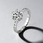 2CT Moissanite Ring – 925 Sterling Silver, 6-Prong “Honeycomb” Band, GRA Certified