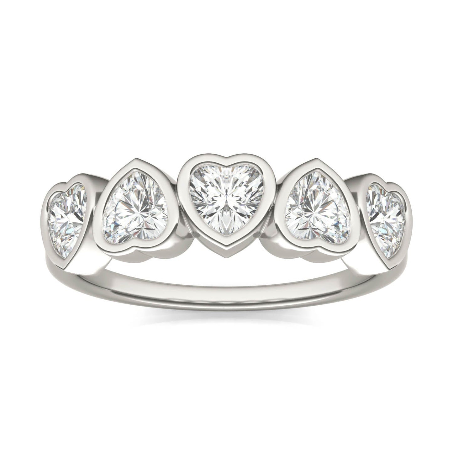 1.15 CTW DEW Heart Moissanite Five-Stone Band in Sterling Silver