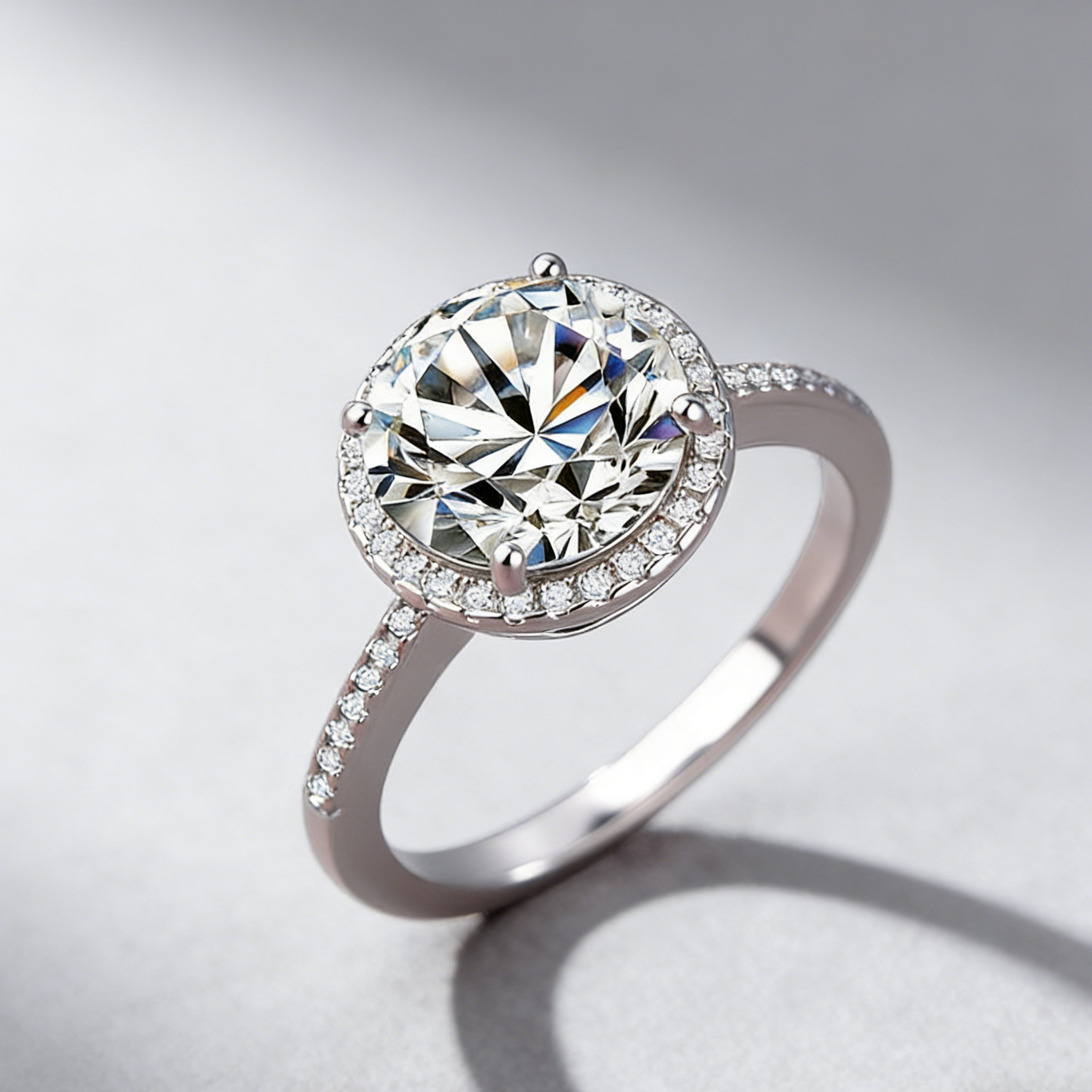 2CT Halo Moissanite Ring with 925 Silver, Classic 4-Prong Engagement & Anniversary Jewelry for Her