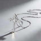 Moissanite Cross Necklace – 925 Sterling Silver, GRA Certified, Adjustable Chain (41–50cm)