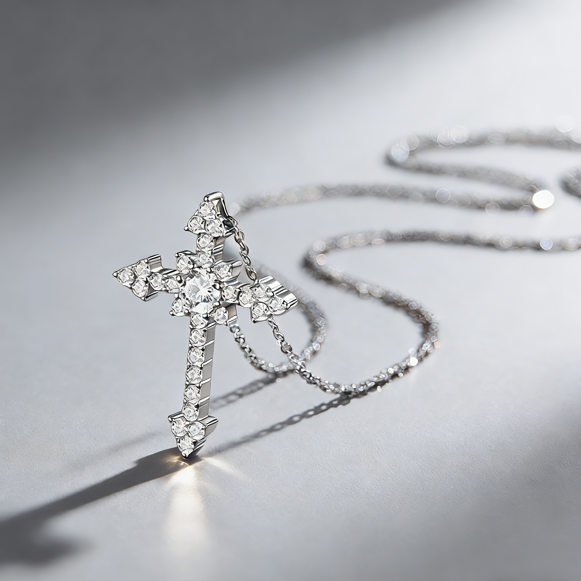 Moissanite Cross Necklace – 925 Sterling Silver, GRA Certified, Adjustable Chain (41–50cm)