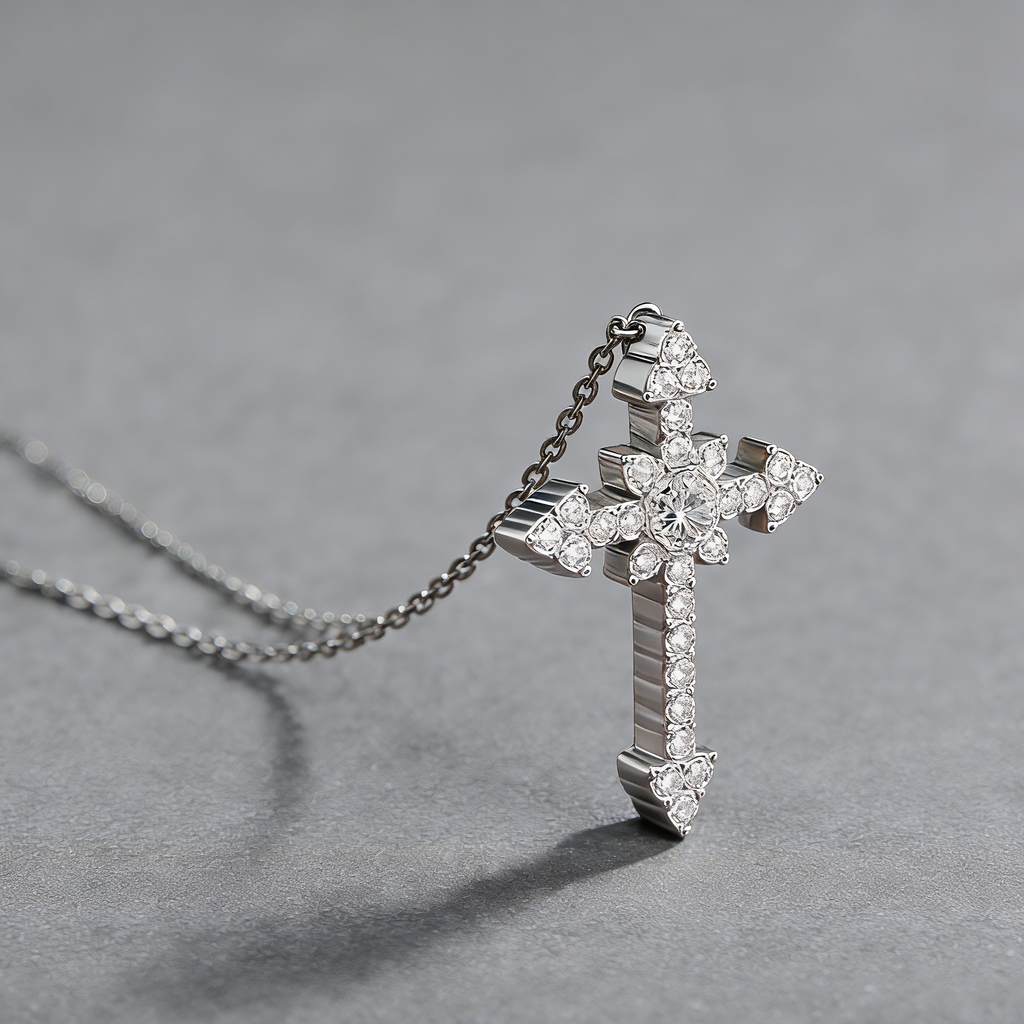 Moissanite Cross Necklace – 925 Sterling Silver, GRA Certified, Adjustable Chain (41–50cm)