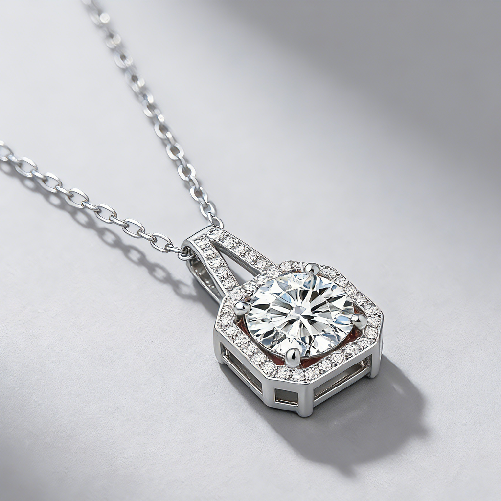 2CT Moissanite Pendant Necklace – 925 Silver Necklace, Adjustable O-Chain (41–50cm), GRA Certified