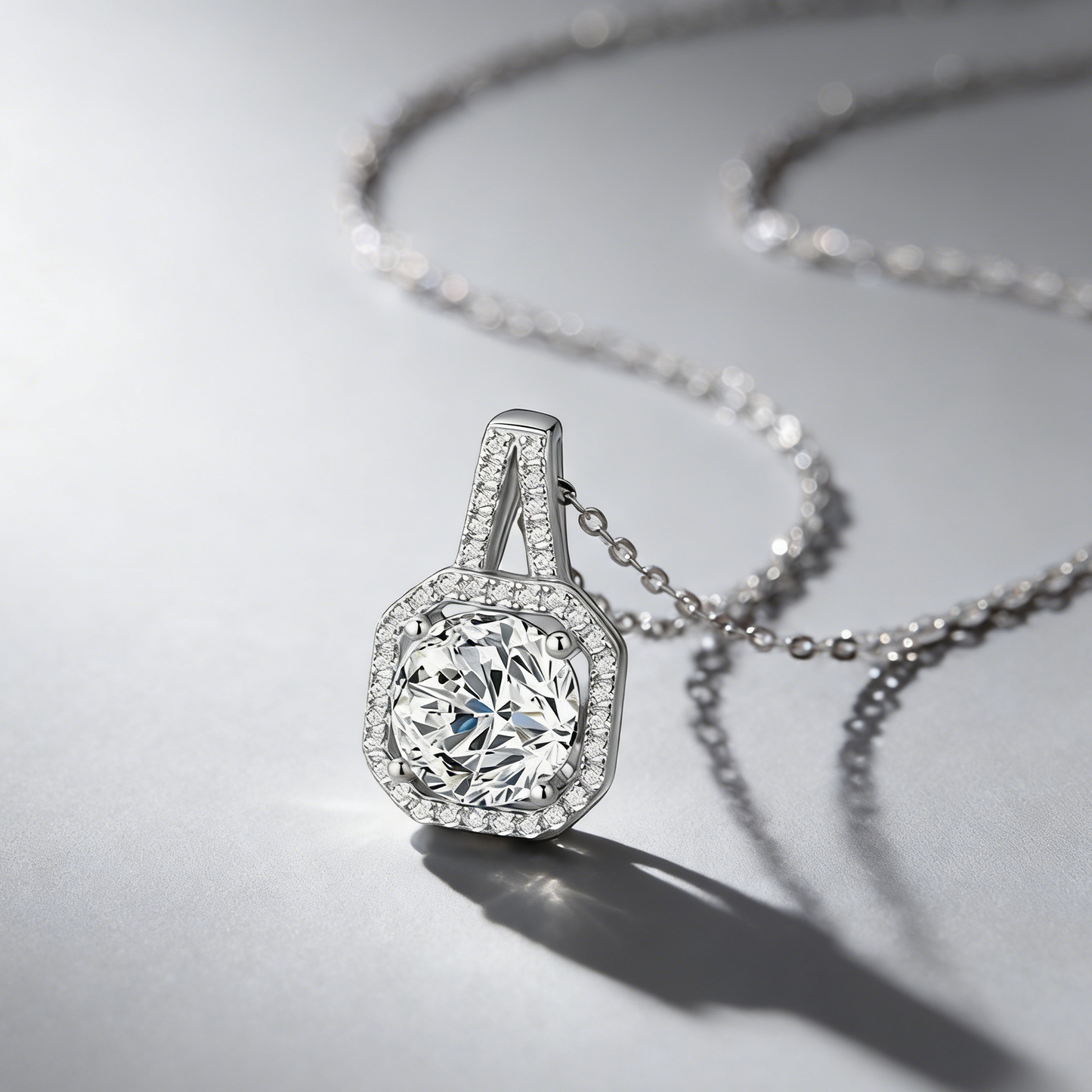 2CT Moissanite Pendant Necklace – 925 Silver Necklace, Adjustable O-Chain (41–50cm), GRA Certified