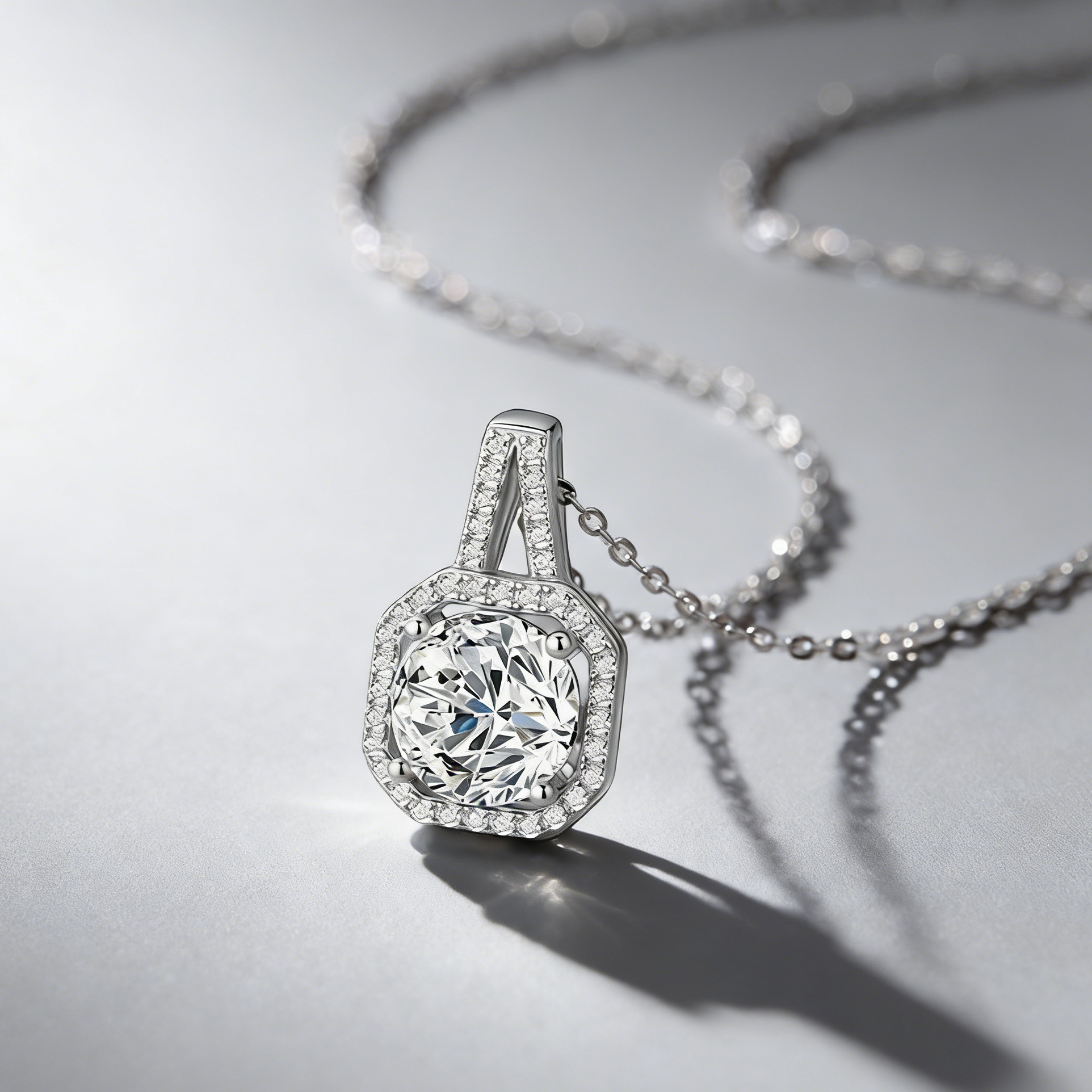 2CT Moissanite Pendant Necklace – 925 Silver Necklace, Adjustable O-Chain (41–50cm), GRA Certified