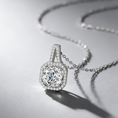 2CT Moissanite Pendant Necklace – 925 Silver Necklace, Adjustable O-Chain (41–50cm), GRA Certified