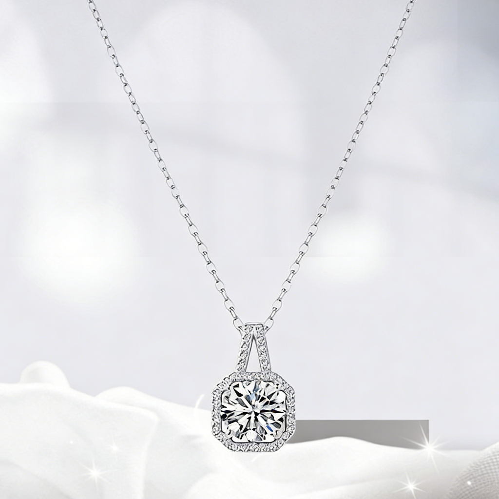 2CT Moissanite Pendant Necklace – 925 Silver Necklace, Adjustable O-Chain (41–50cm), GRA Certified